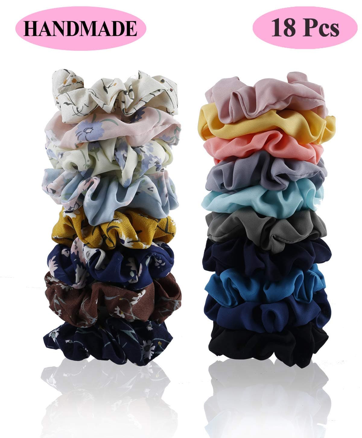 18 Pcs Chiffon Hair Scrunchies – Flower Elastic Colorful Scrunchy Hair Bands For Women Or Girl
