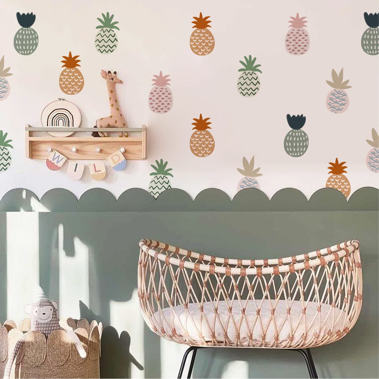 40Pcs Colorful Pineapple Wall Decals 4.53 x 2.36 Inch Non-Transparent PVC Multicolor Fruit Wall Sticker for Kids Baby Girls Nursery Bedroom