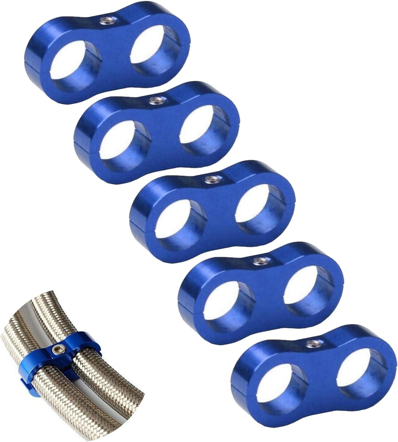 BETTERCLOUD AN6 Separator Aluminum Clamp Fuel Line Fitting Adapter Mounting Clamps Fit for 6AN 3/8 Fuel Hose Oil Line Brake Line Water Pipe and Gas Line Blue (Pack of 5)