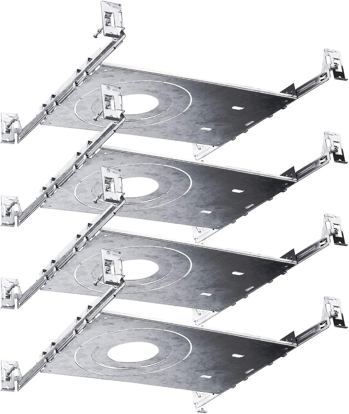 Luxrite New Construction Mounting Plate, 3-4-6 Inch LED Recessed Lighting Kits, Extendable Hanger Bars, ETL Listed - Shallow Recessed Light Housing (4 Pack)