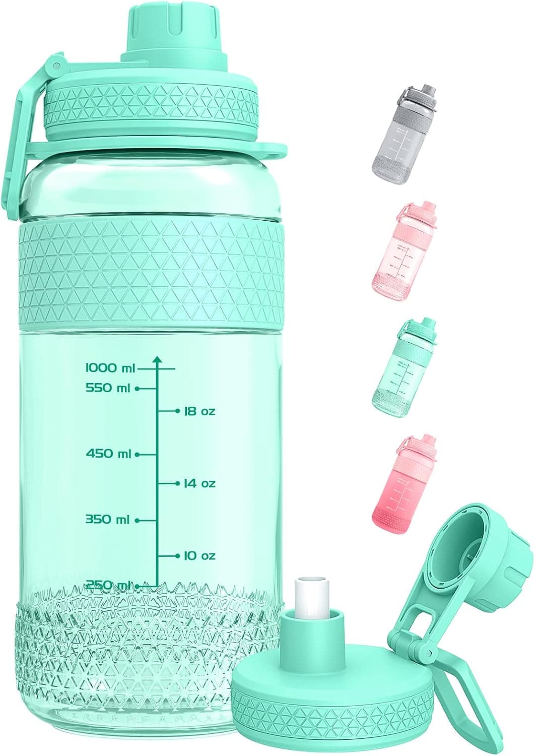 Motivational Water Bottle with Straw,32oz/64oz Large Water Bottles with Time Marker & Removable Straw, Leakproof Water Jug for Fitness Gym Camping Outdoor Sports
