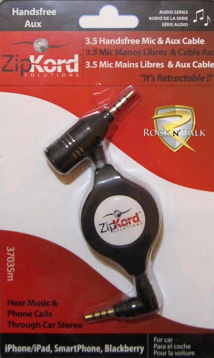ZipKord 37035m Aux Audio Handsfree Cable - Retail Packaging - Black