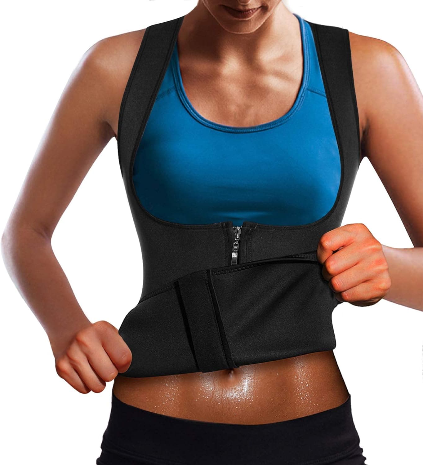 Wonderience Women Neoprene Sauna Suit Waist Trainer Vest for Weight Loss Hot Thermal Corset Body Shaper Zipper Tank Top Workout Shirt