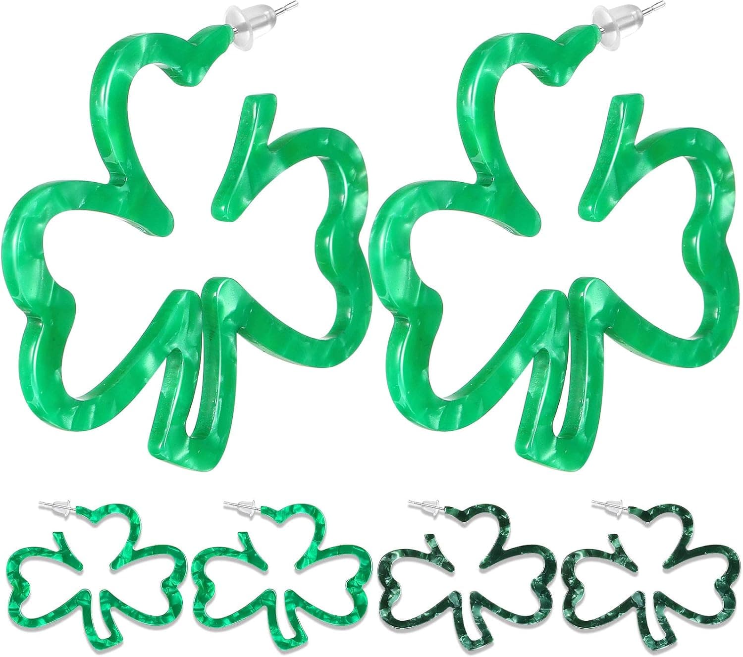 3 Pairs St.Patrick's Day Green Shamrock Earrings Irish Clover Hoop Earrings Shamrock Earrings for St. Patrick Day Daily Wearing Parties Celebrations