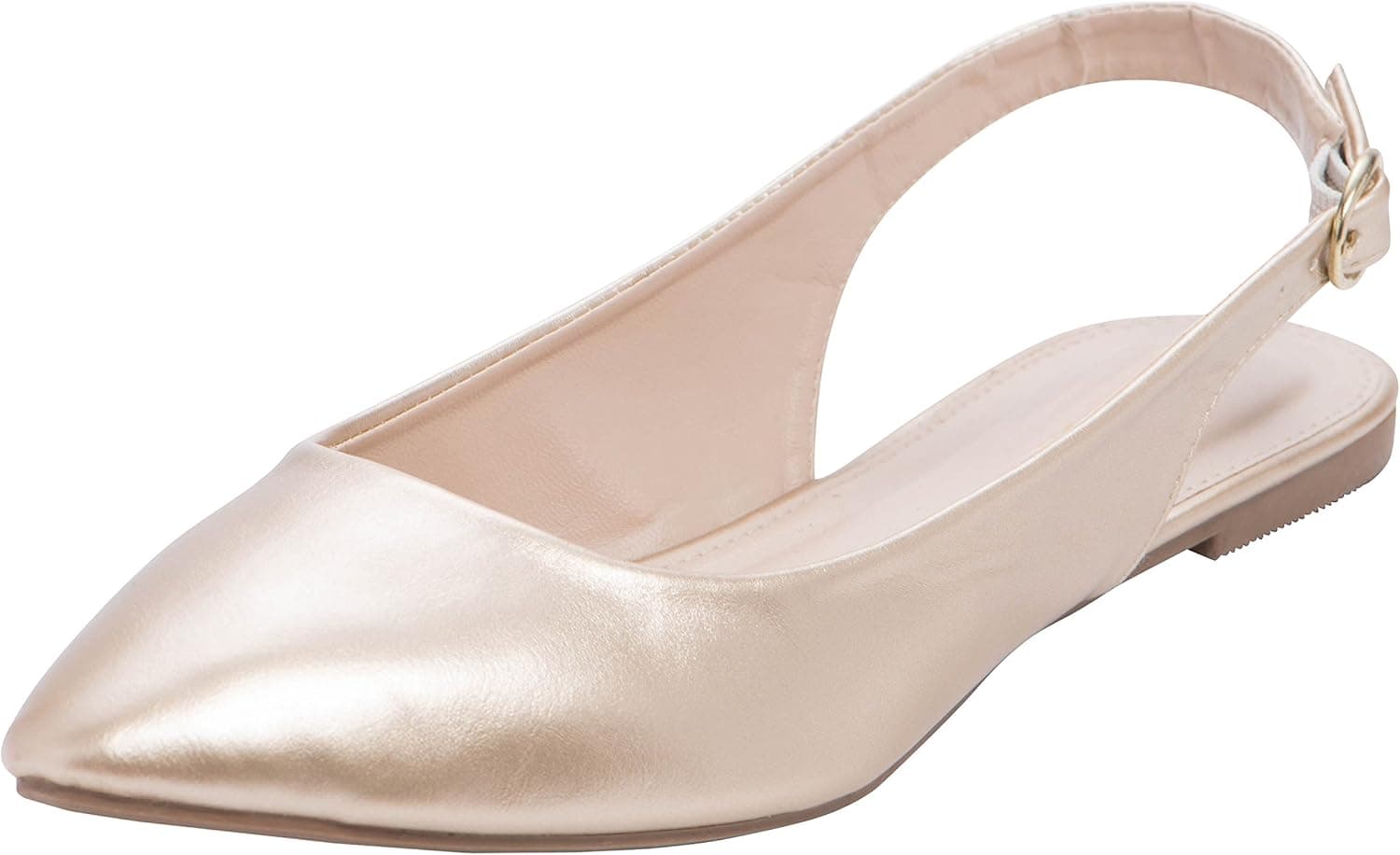 Cambridge Select Women's Closed Pointed Toe Buckled Slingback Flat,6.5 B(M) US,Champagne PU