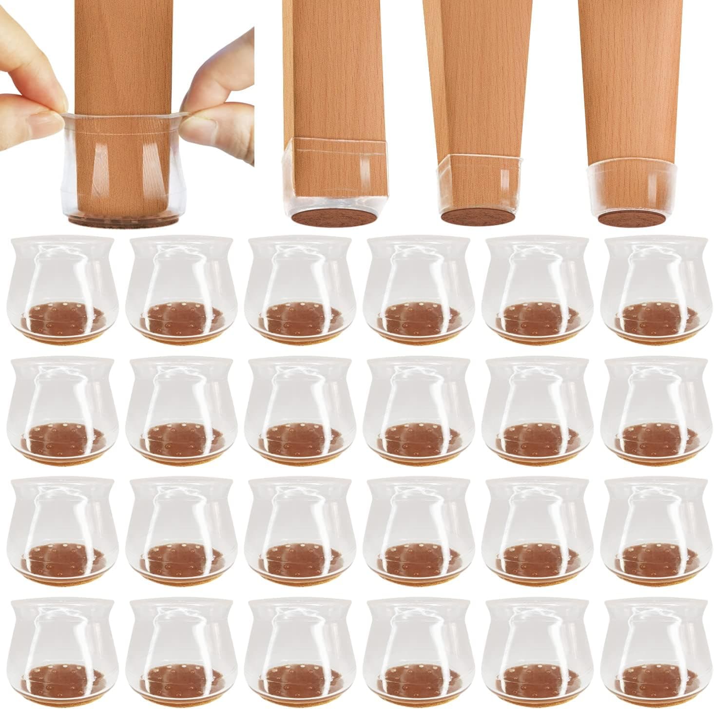 24Pcs Transparency Chair Leg Floor Protectors for Hardwood Floors,Furniture Leg Cap with Felt Pads,Table Stool Feet Covers for Protecting Floors from Scratches and Noise,Smooth Moving for Chair Feet