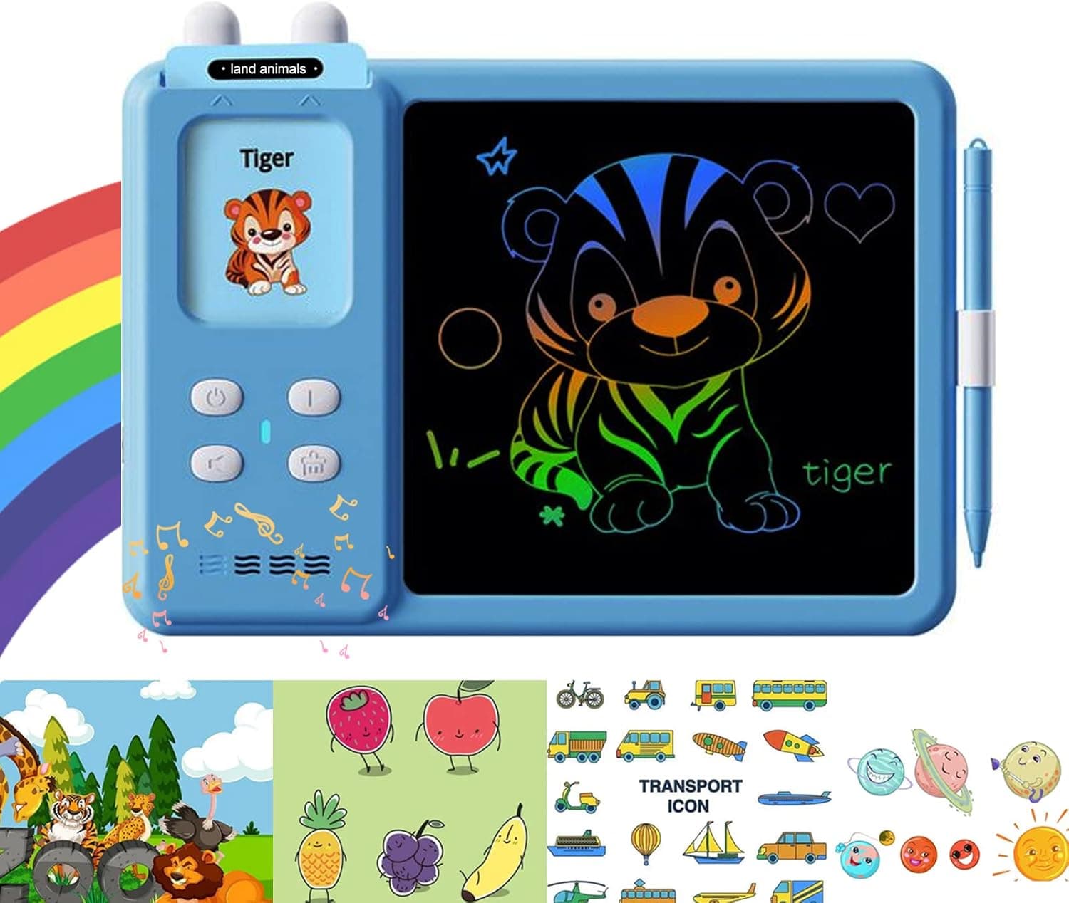 Toddler Doodle Board, ZDMYING 4 in 1 LCD Writing Tablet with Learning Flash Cards, Drawing Pad, Learning and Educational Toys Preschool Gifts for 3-6 Years Old Kids (Blue)