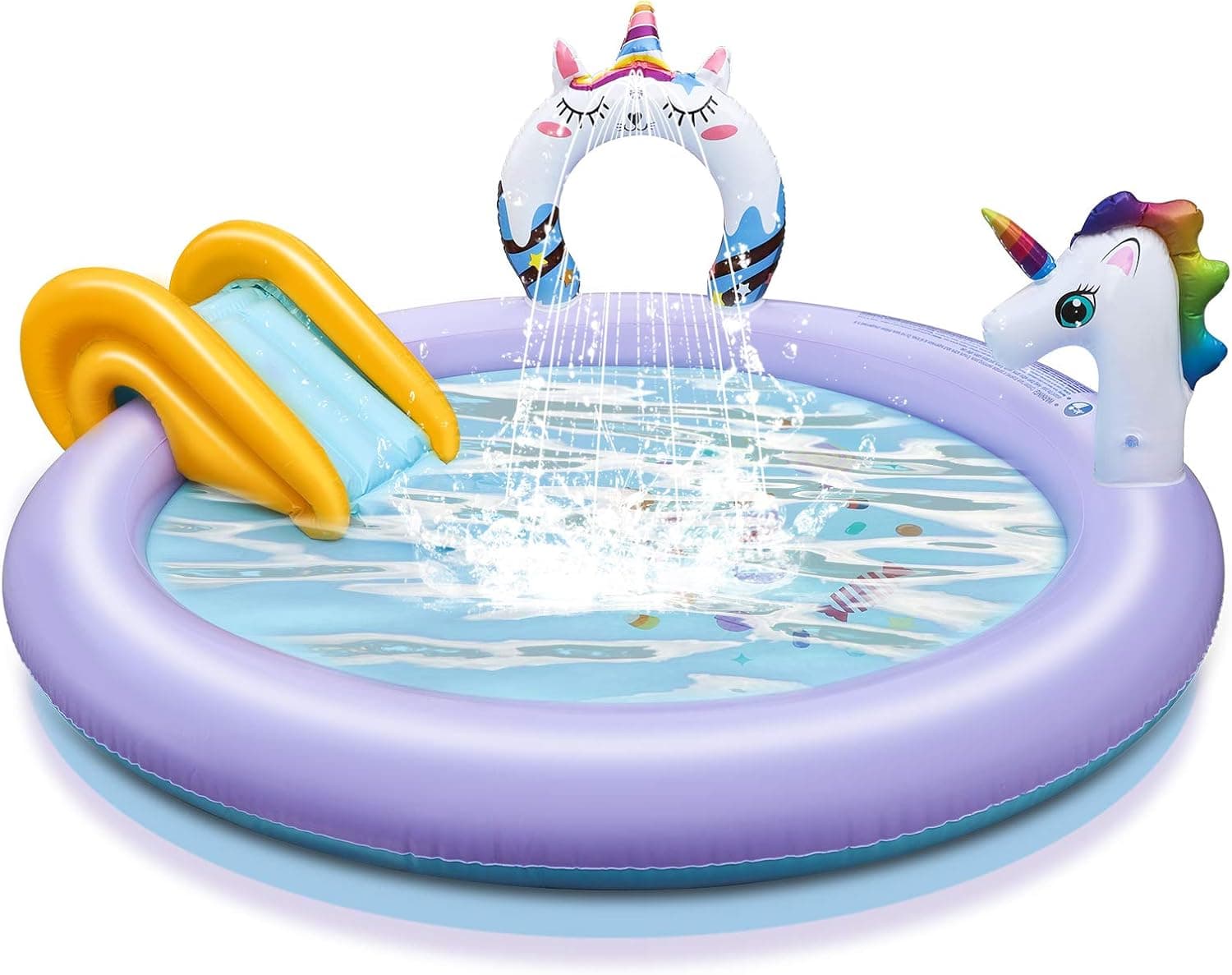 Kiddie Pool with Slide Unicorn Inflatable Sprinkler Outdoor Toys, 77" x 60" x 30" Splash Pad for Toddler Boys Girls Kids Swimming Pool Backyard Garden