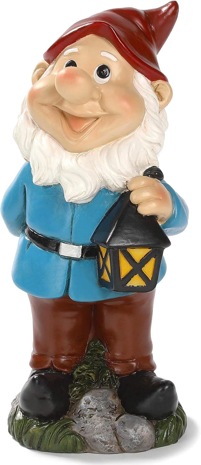 Idle Hippo Garden Gnome Statue Hand Lantern, Fairy Outdoor Gnome Decorations, Funny Garden Figurines for Lawn Patio Yard Decor