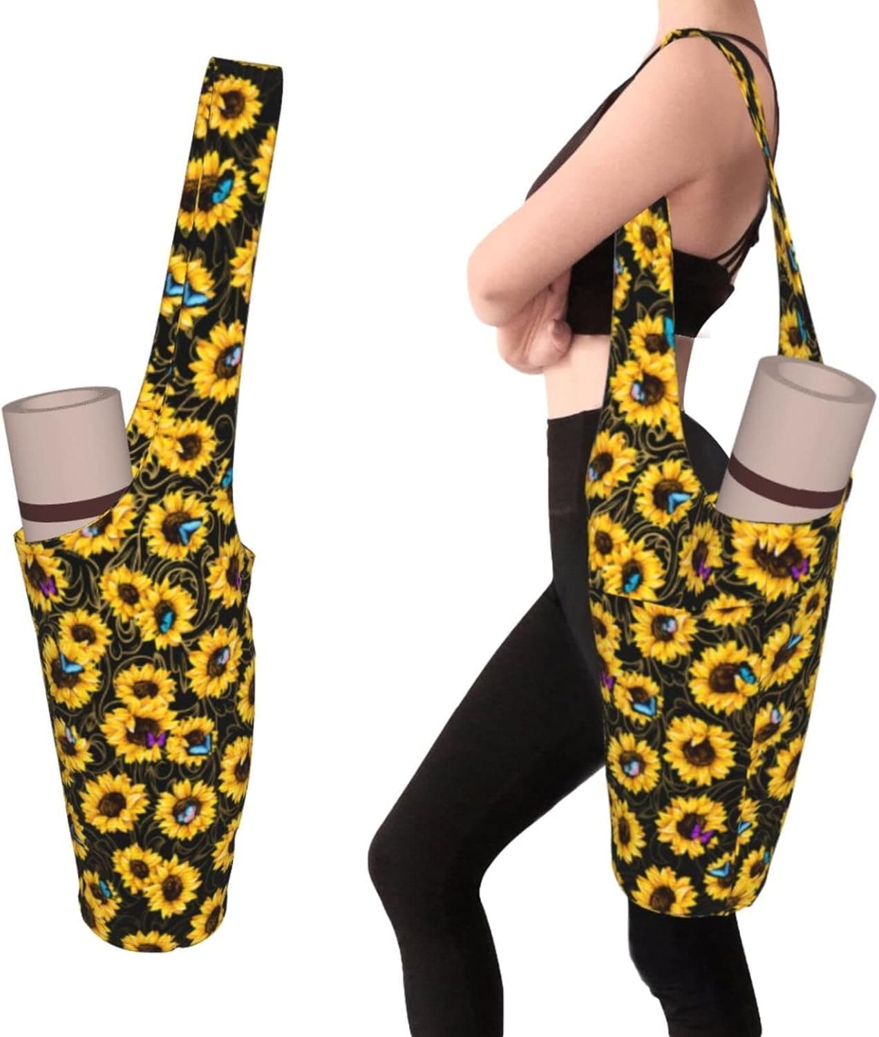 goxhquz Yoga Mat Bag, Sunflower Exercise Yoga Mat Carrier Bag With Large Size Pockets And Inside Small Pocket Fit Most Size Mats For Women Men