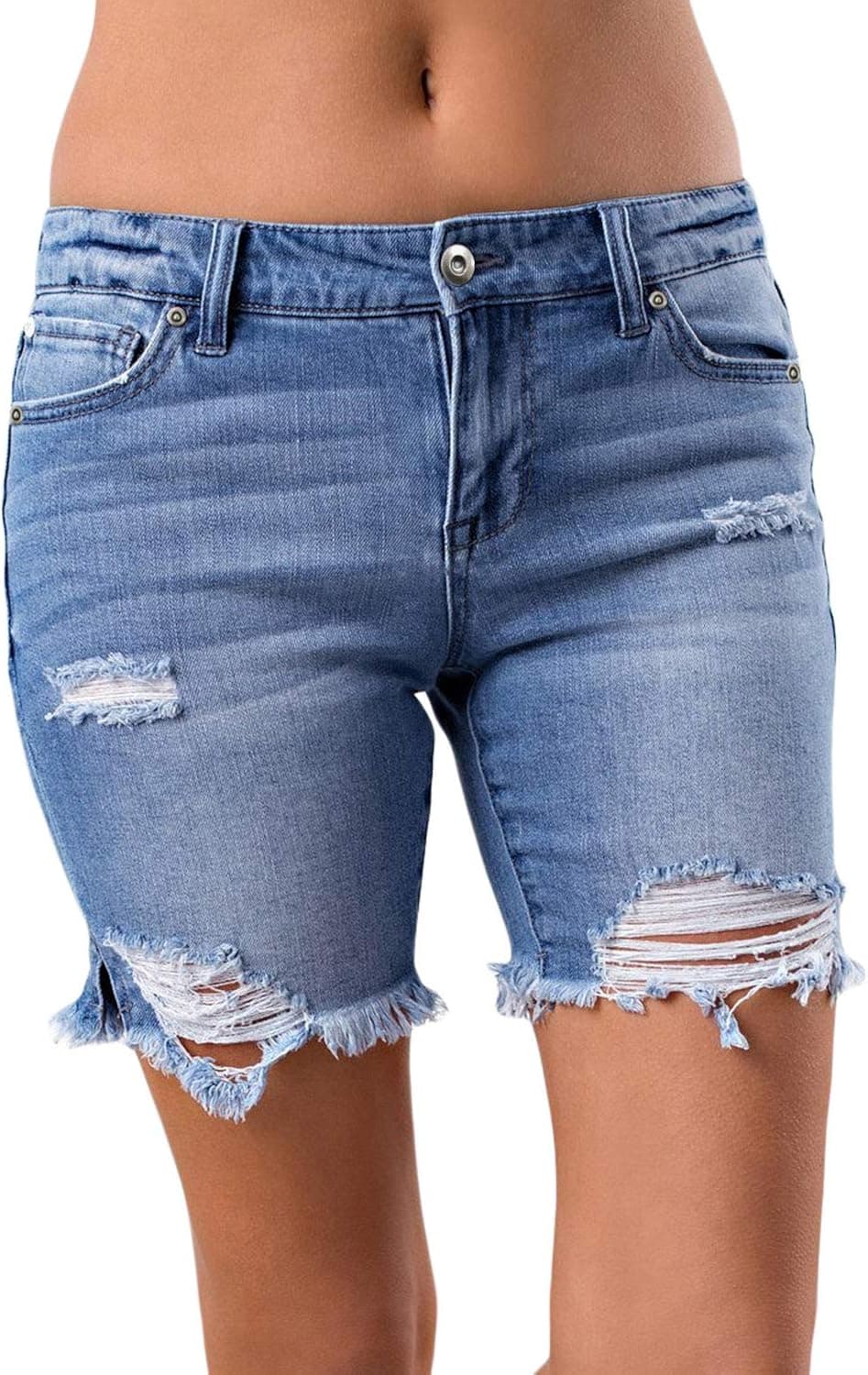 Dokotoo Womens Plus Size Fashion Classic Ladies Ripped Mid Rise Wash Denim Destroyed Stretchy Hole Distressed Bermuda Skinny Shorts Jeans XX-Large