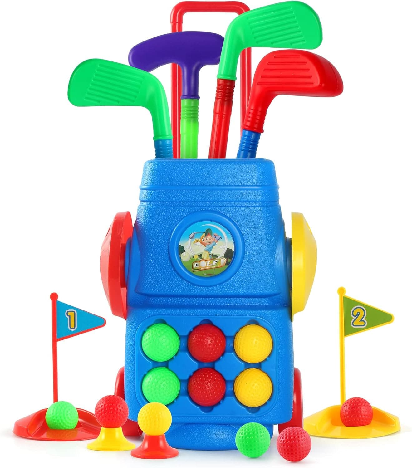 HONGTUO Kids Golf Toy Set Toddlers Golf Stretchable Suitcase Game Play Set & Sports Toys with 6 Balls, 4 Golf Sticks, 2 Practice Holes, Indoor and Outdoor Toys for3 4 5 Year Old Boys Girls