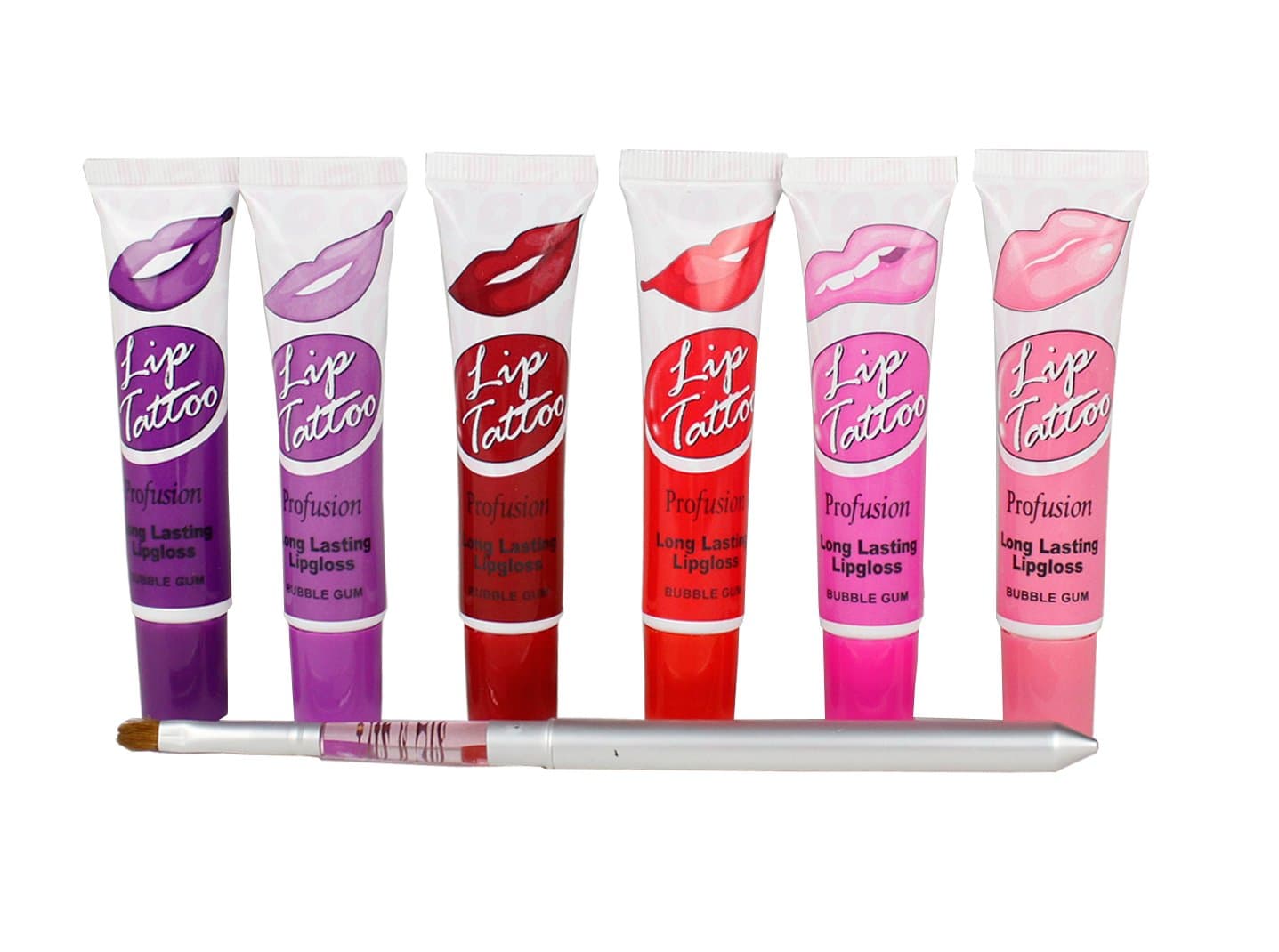 Profusion Lip Tattoo Long Lasting 6 Colors and Lip Brush Set - Peel off stain tattoo