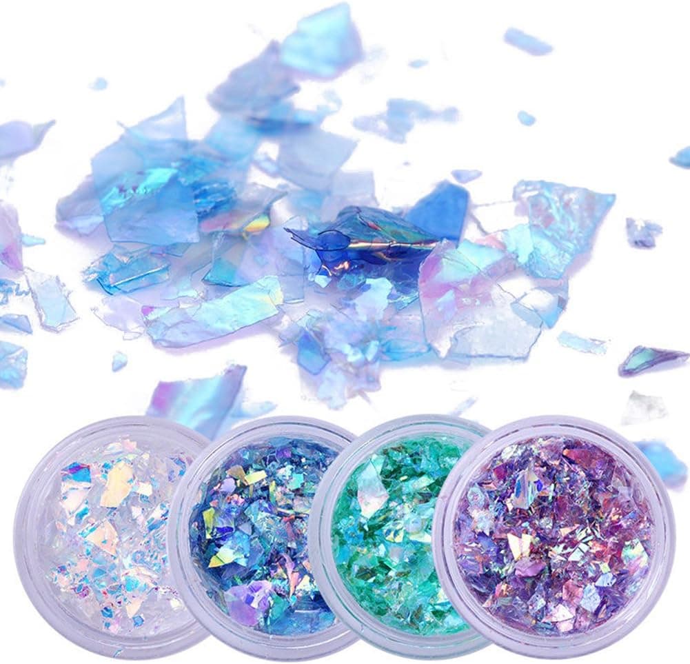 Braceus Nail Giltter Sequines Fluorescent Glass Paper Dust Powder Nail Art DIY Decor White