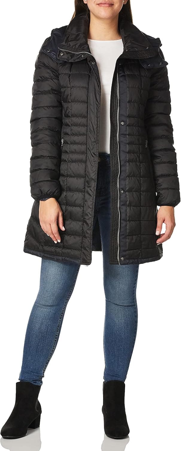 Andrew Marc Women's Marble Quilted Down Jacket with Removable Hood