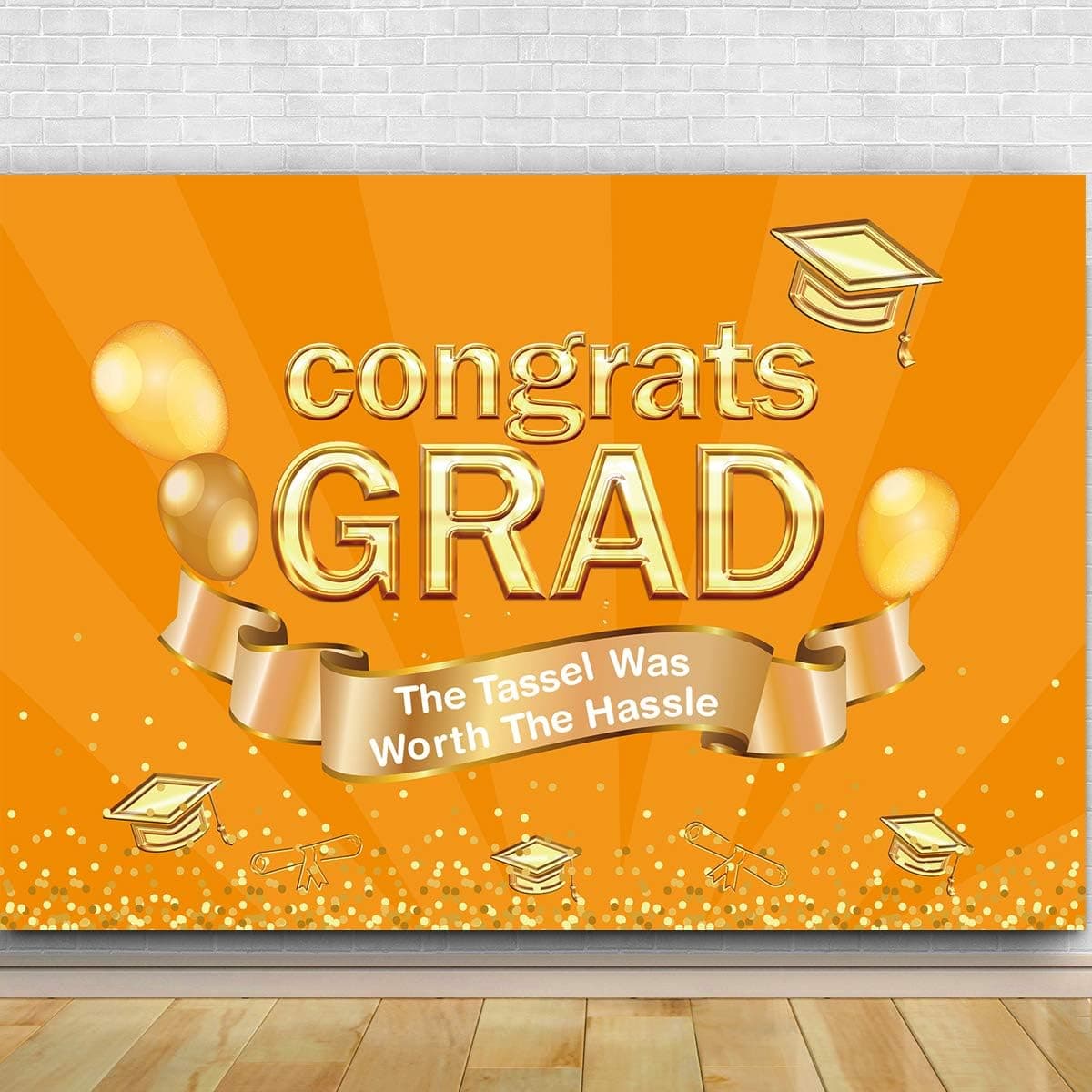 Agantree art Graduation Party Photography Backdrop | Congrats Grad Prom Decorations | Photo Studio Booth Props Cake Table Banner Sign | Class Bachelor Cap Congrats Grad Ceremony Banner (Orange)
