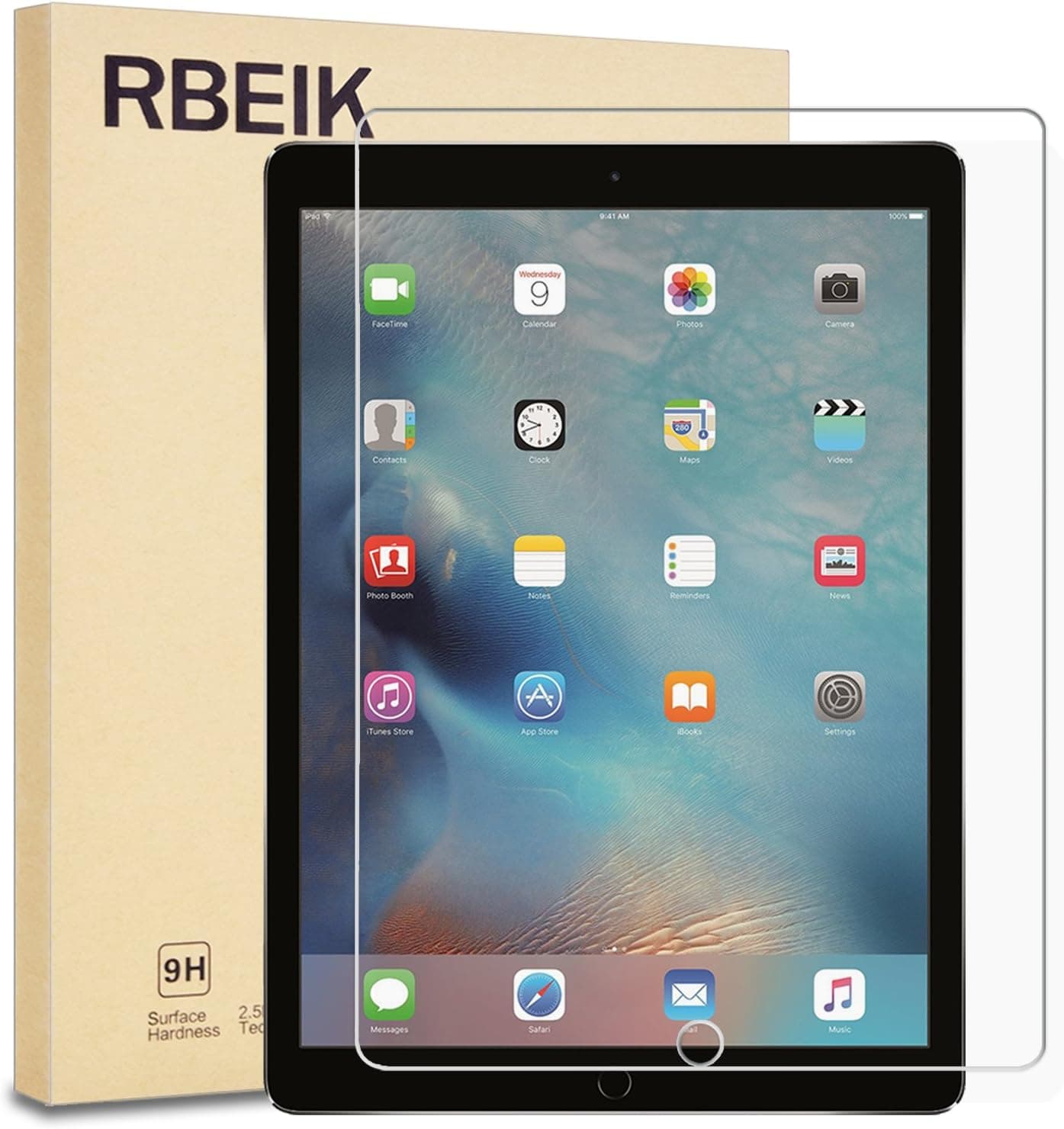 RBEIK iPad Pro 12.9 Screen Protector Glass - Premium Tempered Glass Screen Protector for Apple iPad Pro 12.9 Inch 2016 2017 with [9H Hardness] [Scratch Resistant] [Bubble Free Installation]
