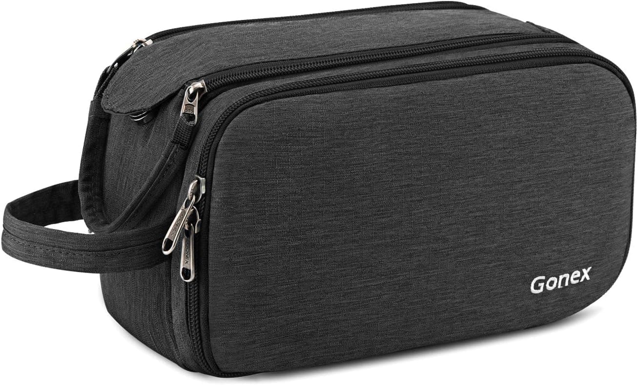 Gonex Travel Toiletry Bag with Dual-Way Zippers Dopp Kit for Men Women Toiletries Makeup Bag Cosmetic Organizer Shaving Bag for Business Trip (Dark Grey)