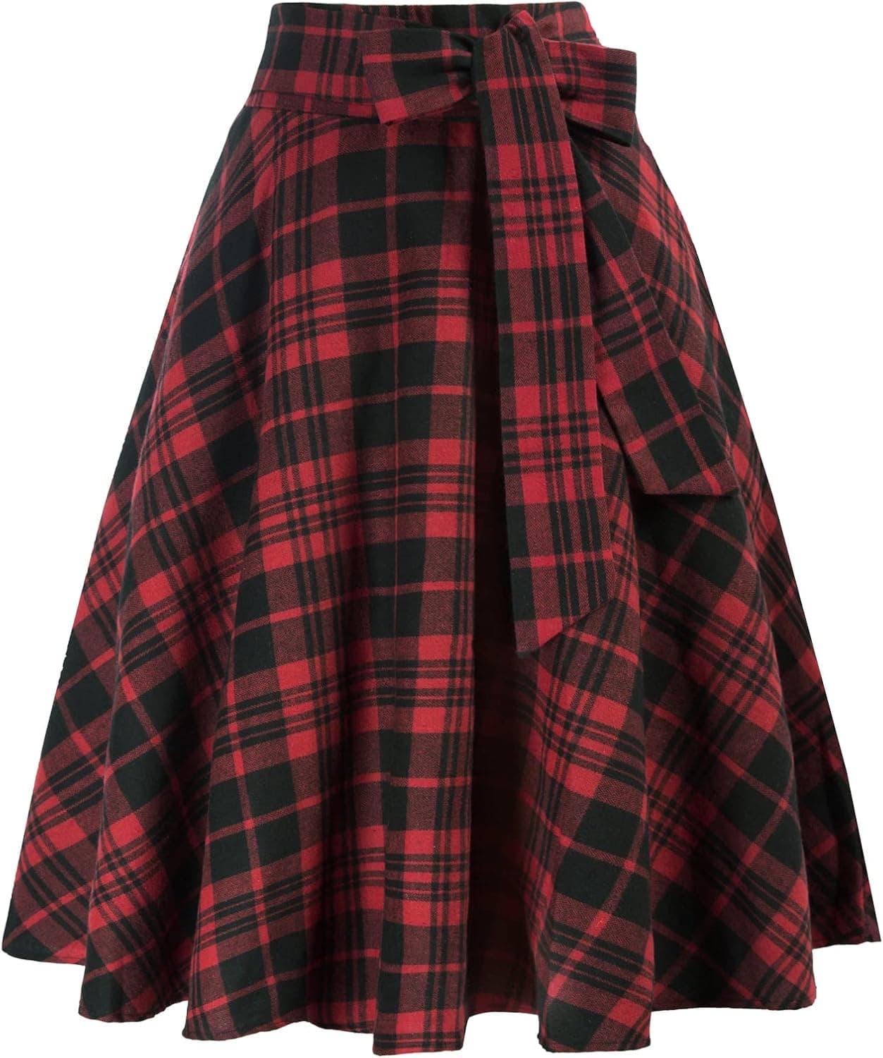 Belle Poque Women's Plaid Skirt A-Line Flared High Waisted Skirt with Pockets