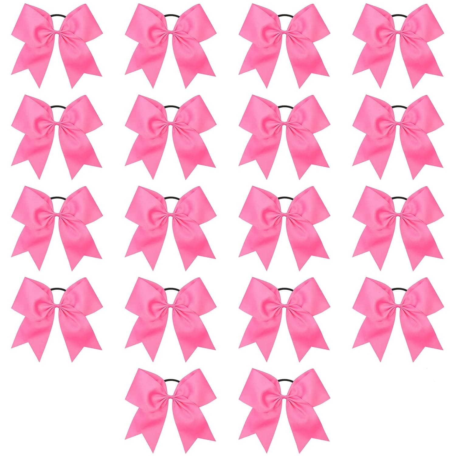Cheer Bows, Caenagrion 18 PCS 8" Large Pink Cheer Hair Bows Ponytail Holder Elastic Band Handmade for Cheerleaders Teen Girls College Sports (Hot Pink)