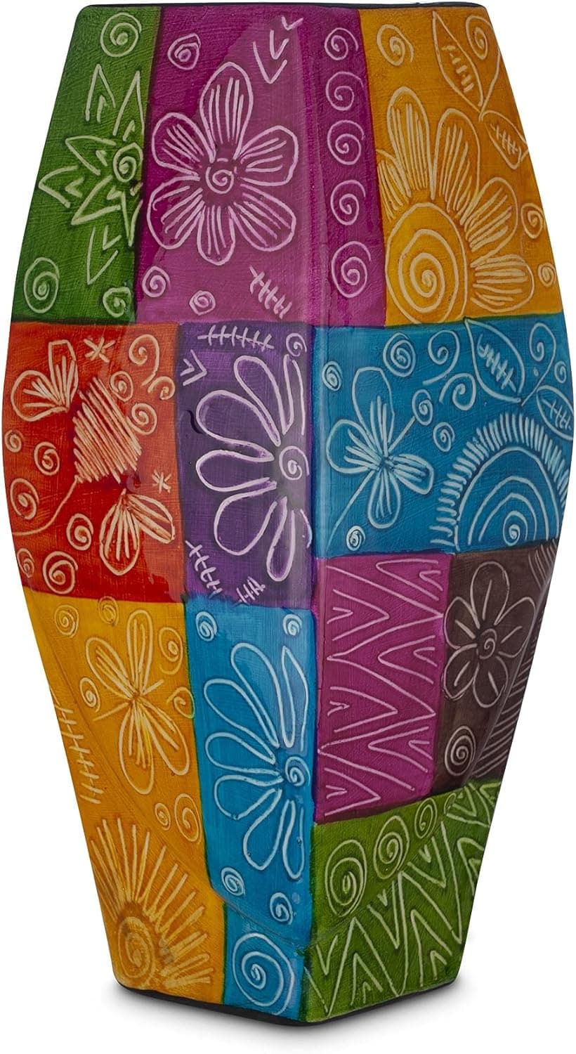 CeramiClub New Brand Exclusive Ceramic Vase Designs, 4-Sides, Bright Colors, Geometric Vase, Unique Style, 11In 28cm , Multicolor 4-sides