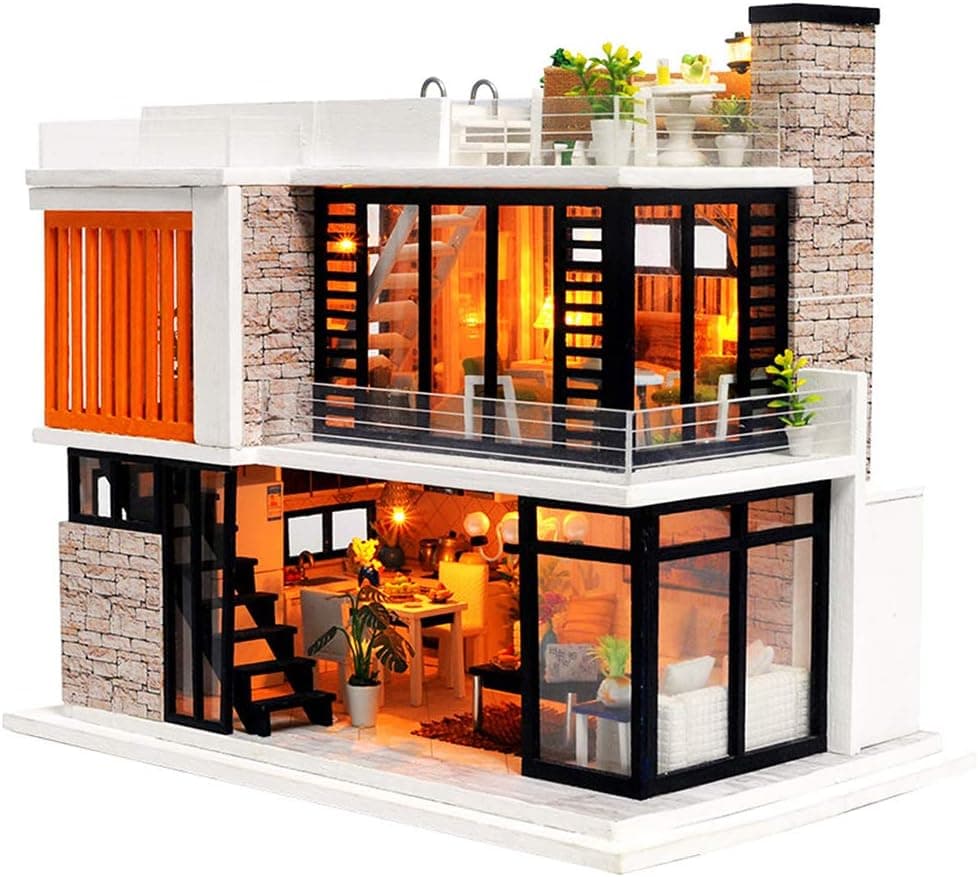 Spilay Dollhouse Miniature with Furniture,DIY Dollhouse Kit Mini Modern Villa Model with Music Box,1:24 Scale Creative Doll House Best Christmas Birthday Gift for Lovers Boys and Girls(Florence)