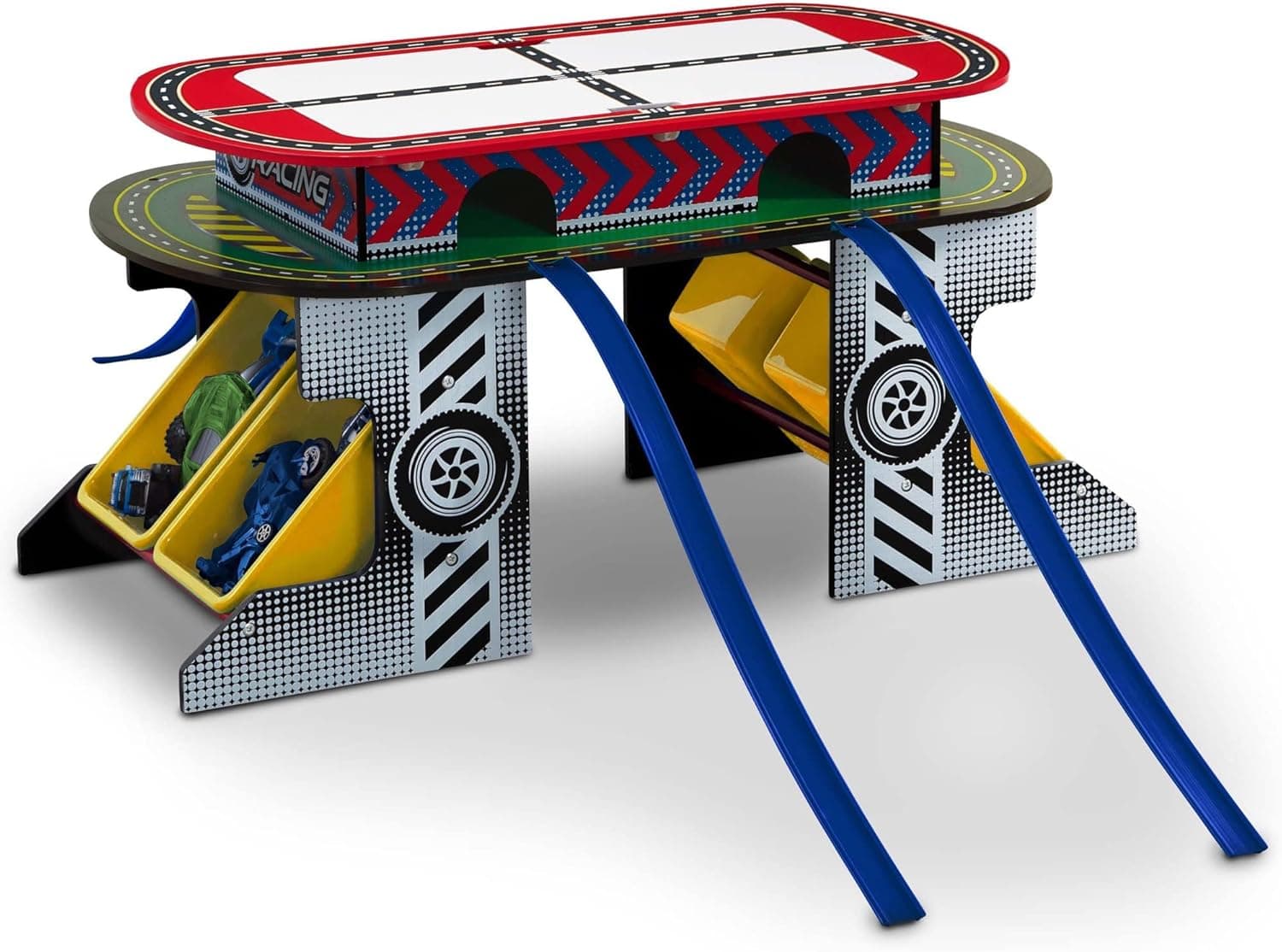 Delta Children Race Track Wood Toy and Activity Play Table with Toy Storage for Kids | Hot Wheels Compatible