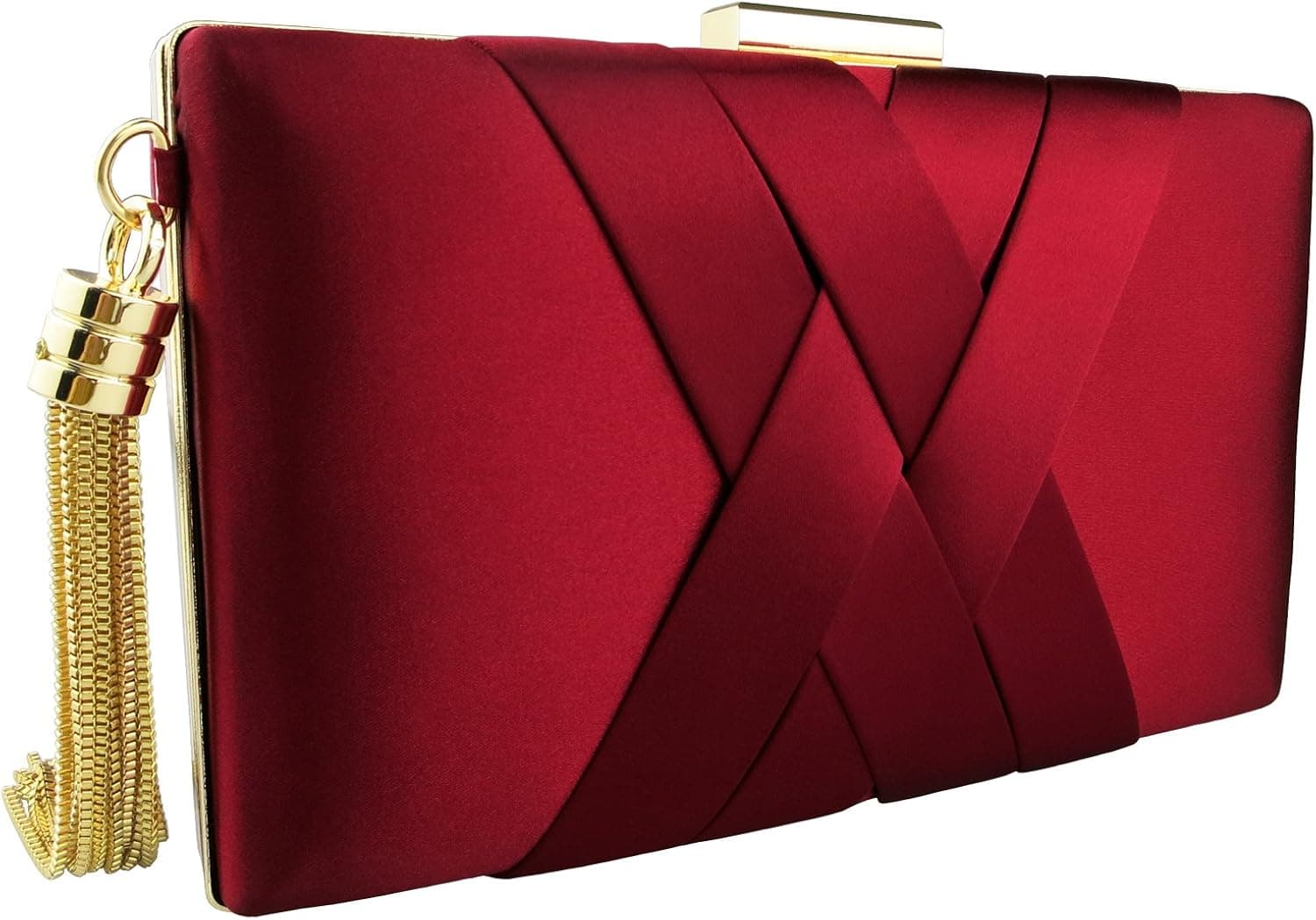 BETITETO Satin Clutch, Womens Elegant Tassel Evening Clutch Bridal Purse Structured Party Prom Cocktail Wedding Handbag (Smooth Satin - Wine Red)
