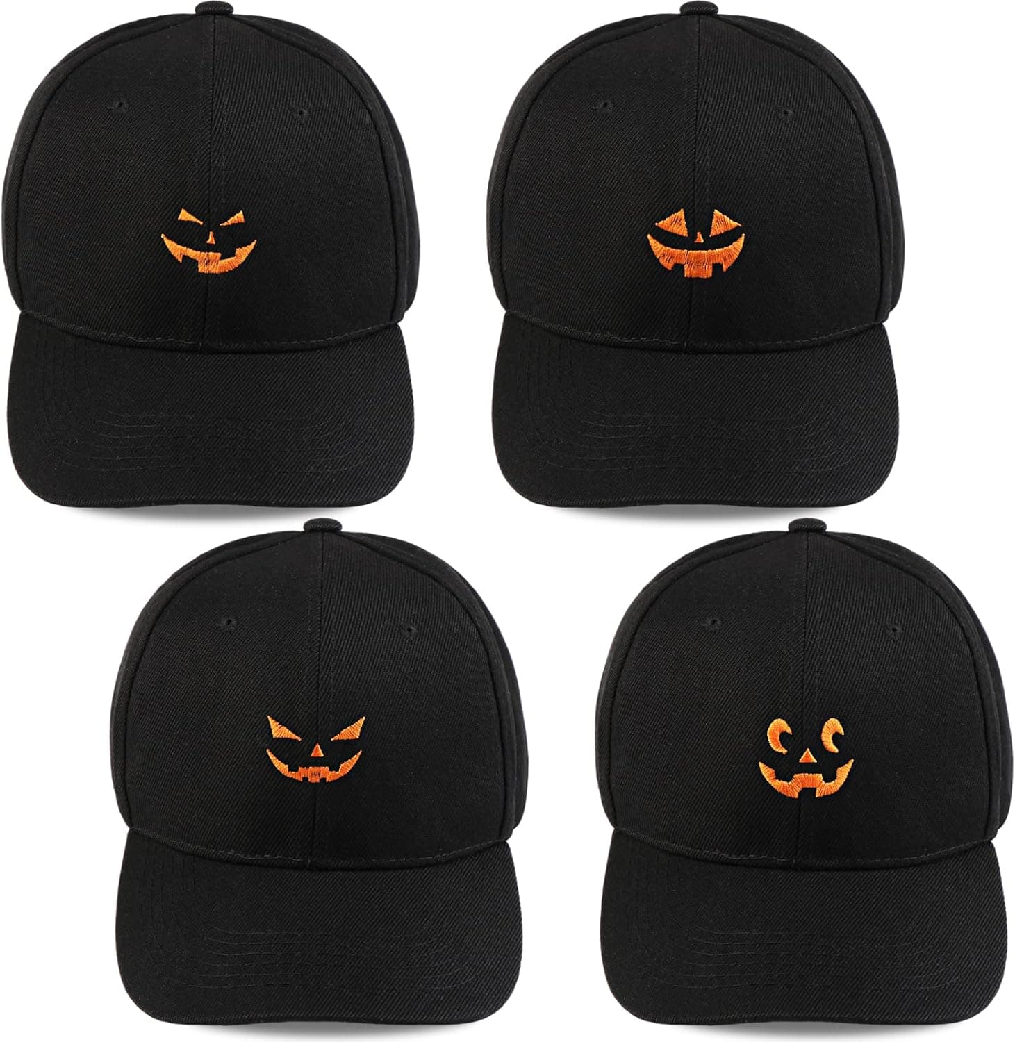OBANGONG 4 Pcs Halloween Baseball Cap Pumpkin Baseball Dad Hats Adjustable Embroidery Ghost Smile Cap Unisex Black Cap for Men Women Daily Use