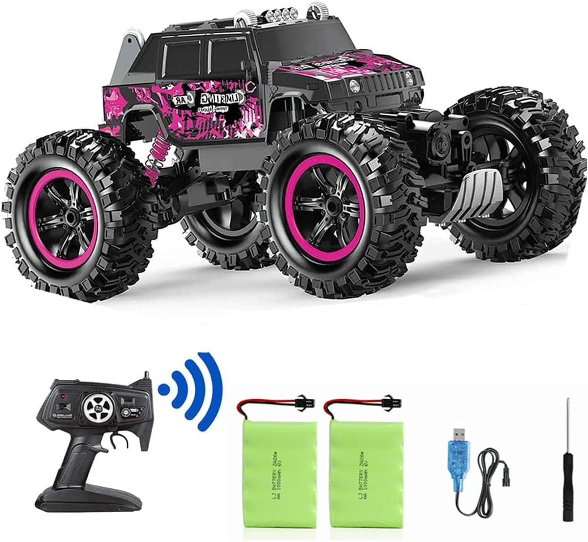 Remote Control Car Pink 360° Stunt Tumbling Waterproof Monster Truck, Boy and Girl Adult Children Can Control The Toy