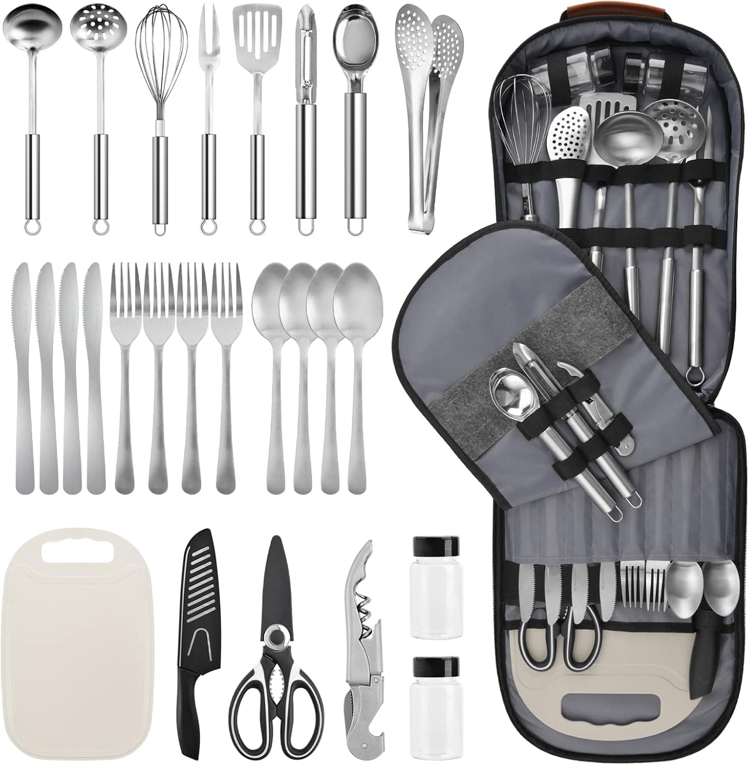 Extremus Camp Kitchen Cooking Utensil Set 13/27 Pcs Cookware Kit - Portable Outdoor Cooking and Grilling Utensil Organizer Travel Set for Backpacking BBQ Camping Travel，Camping Accessories