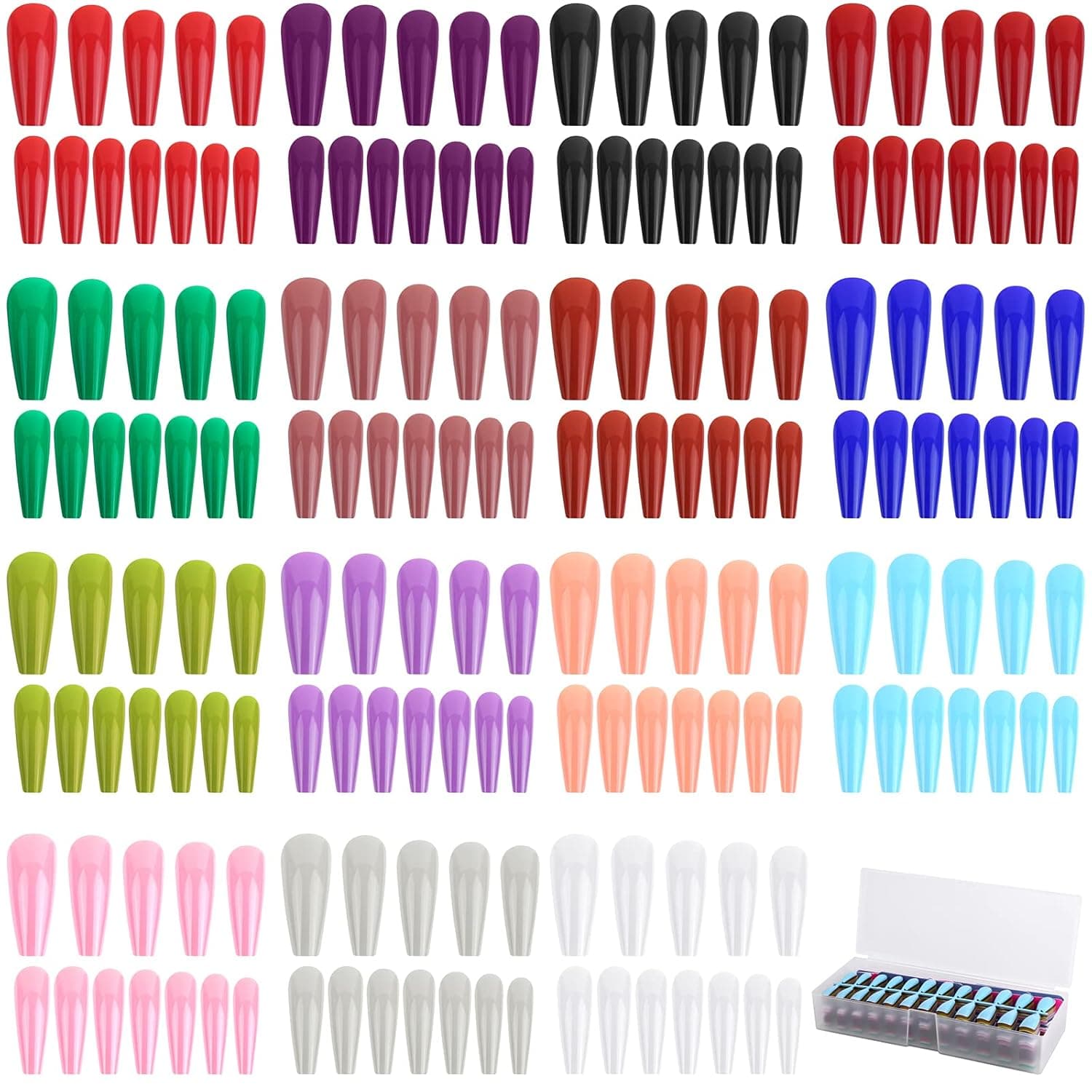 URATOT 360 Pieces Extra Long Coffin Press on Nails Including Colorful Coffin False Nails Nail Stick Nail File Plastic Box Acrylic Nail Tip Kit Full Cover Fake Nails Tips for Home Salon DIY Nail Art