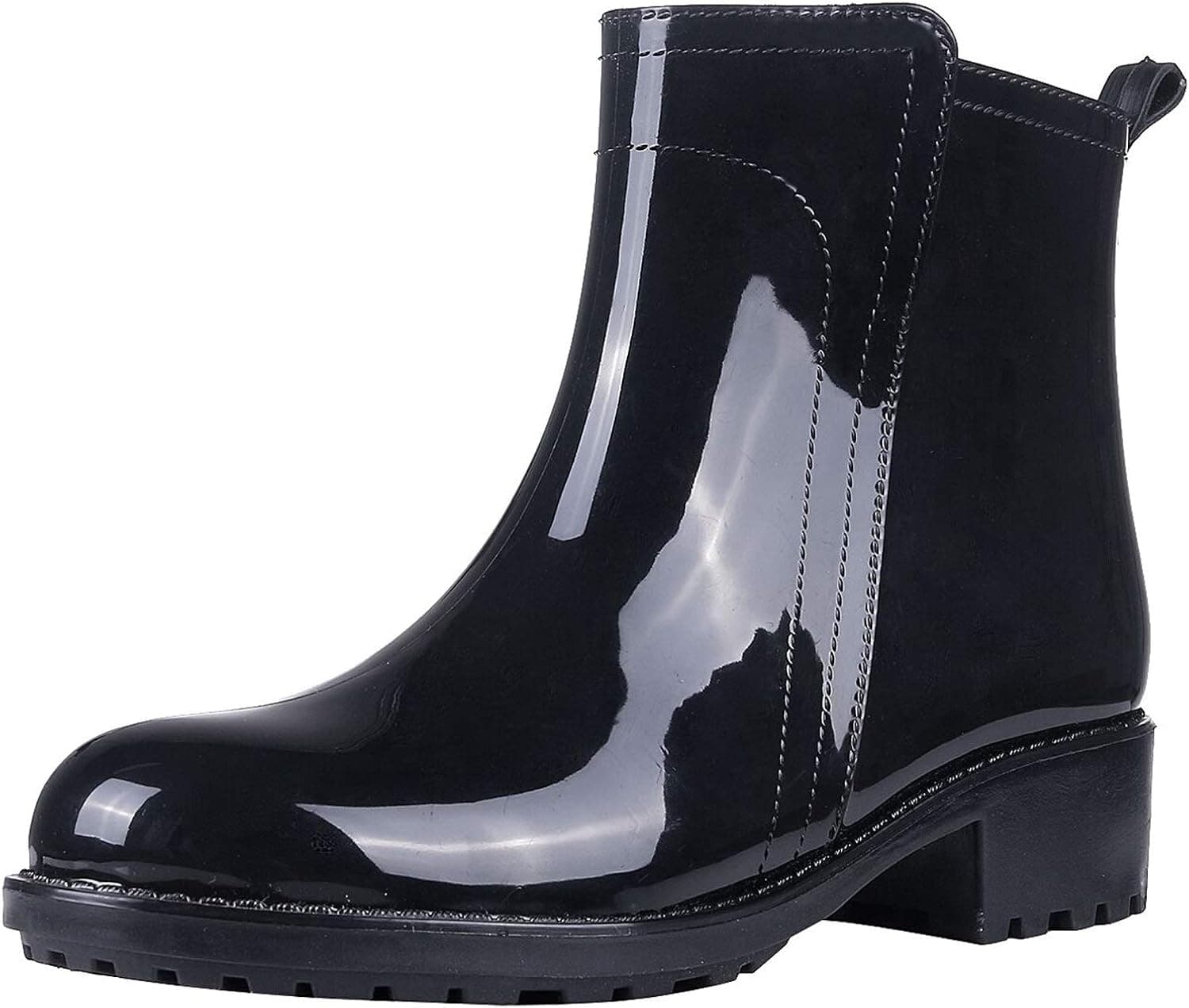 Evshine Women's Ankle Rain Boots Girls Waterproof Slip On Rubber Rain Boot Black 39