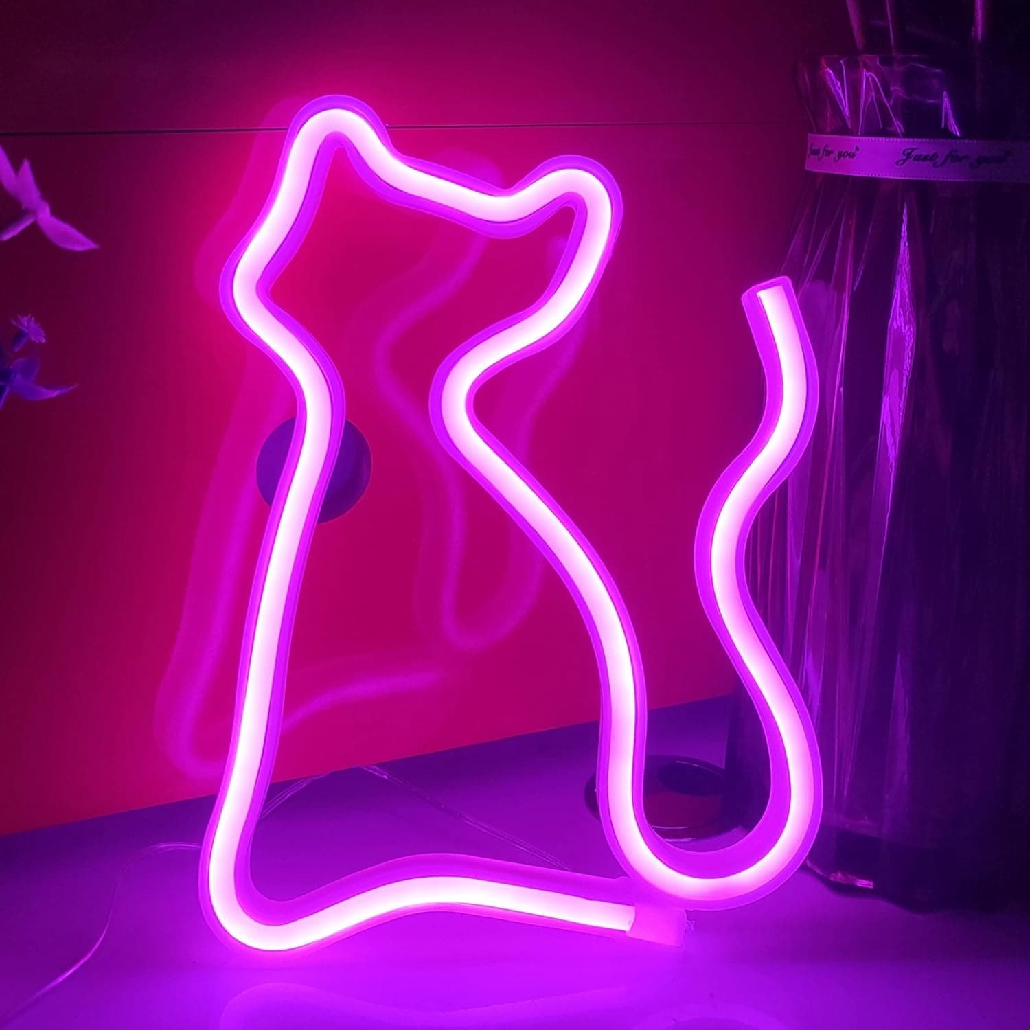 JYWJ Cat Neon Signs,USB or 3-AA Battery Powered Neon Light,LED Lights Table Decoration,Girls Bedroom Wall Décor,Kids Birthday Gift,Wedding Party Supplies Business Gifts Neon Signs(Pink)