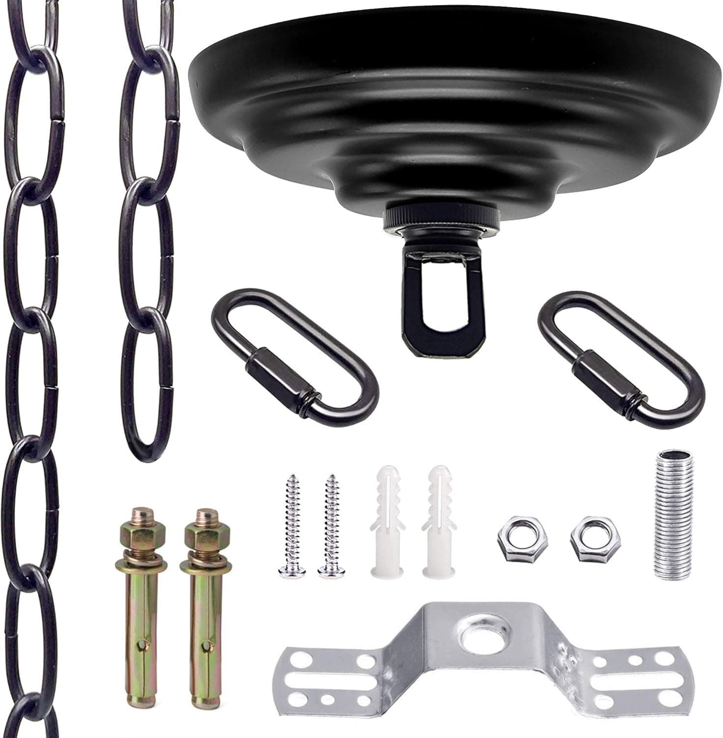 ECUDIS Heavy Duty Canopy Kit and 6 Feet Pendant Light Fixture Chain for Chandelier or Swag Light Fixtures, Maximum Weight of 50 Pounds, 5 Inches Diameter,Vintage Black