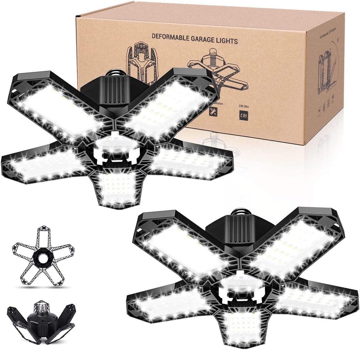 Fimilo Led Garage Light 2 Pack Deformable 100W LED Garage Ceiling Light for Garage Light Bulb Led Light Socket Garage Lighting Garage Light with 5 Adjustable Panels Ceiling Led 10000LM Garage Light