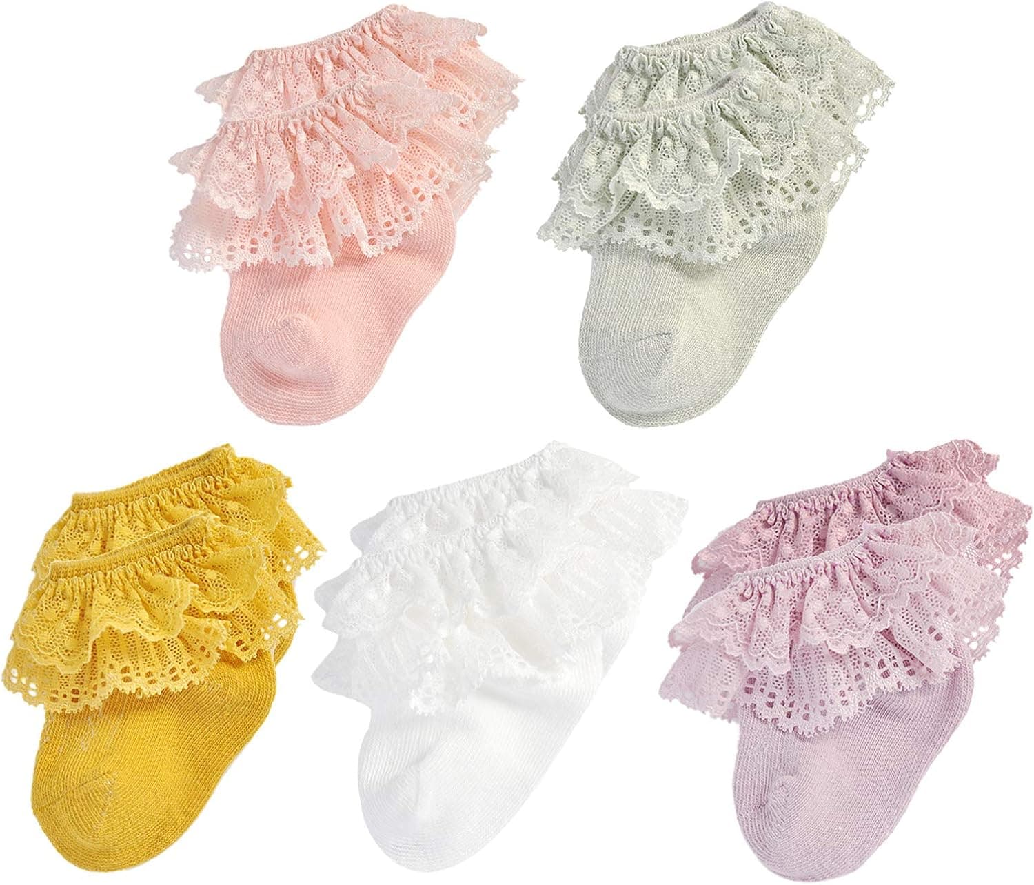 EPEIUS Baby-Girls Eyelet Frilly Lace Socks,Newborn/Infant/Toddler/Little Girls (Pack of 2/3/4/6)