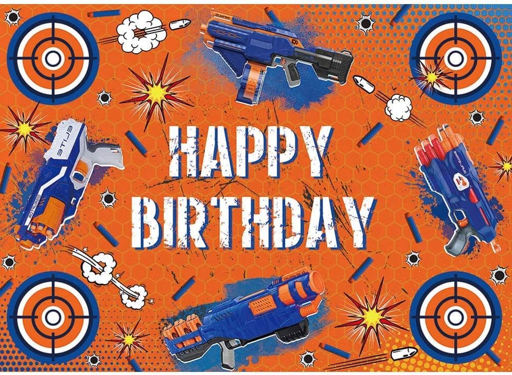 Maijoeyy 7x5ft Dart War Nerf Happy Birthday Backdrop Nerf Party Supplies Nerf Party Decorations Banner