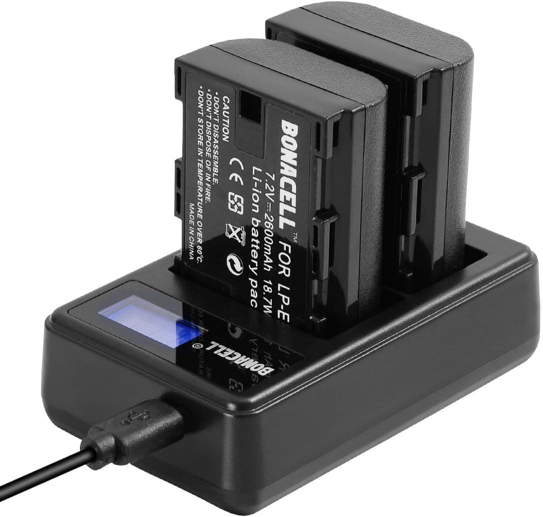 Bonacell LP-E6 Battery and LCD Dual Charger Kit Compatible with Canon EOS 6D Mark II, EOS 70D, 80D, EOS 60D, 60Da, EOS 5D Mark II, EOS 5D Mark III, EOS 5DS, EOS 5DS R, EOS 6D, EOS 7D Camera