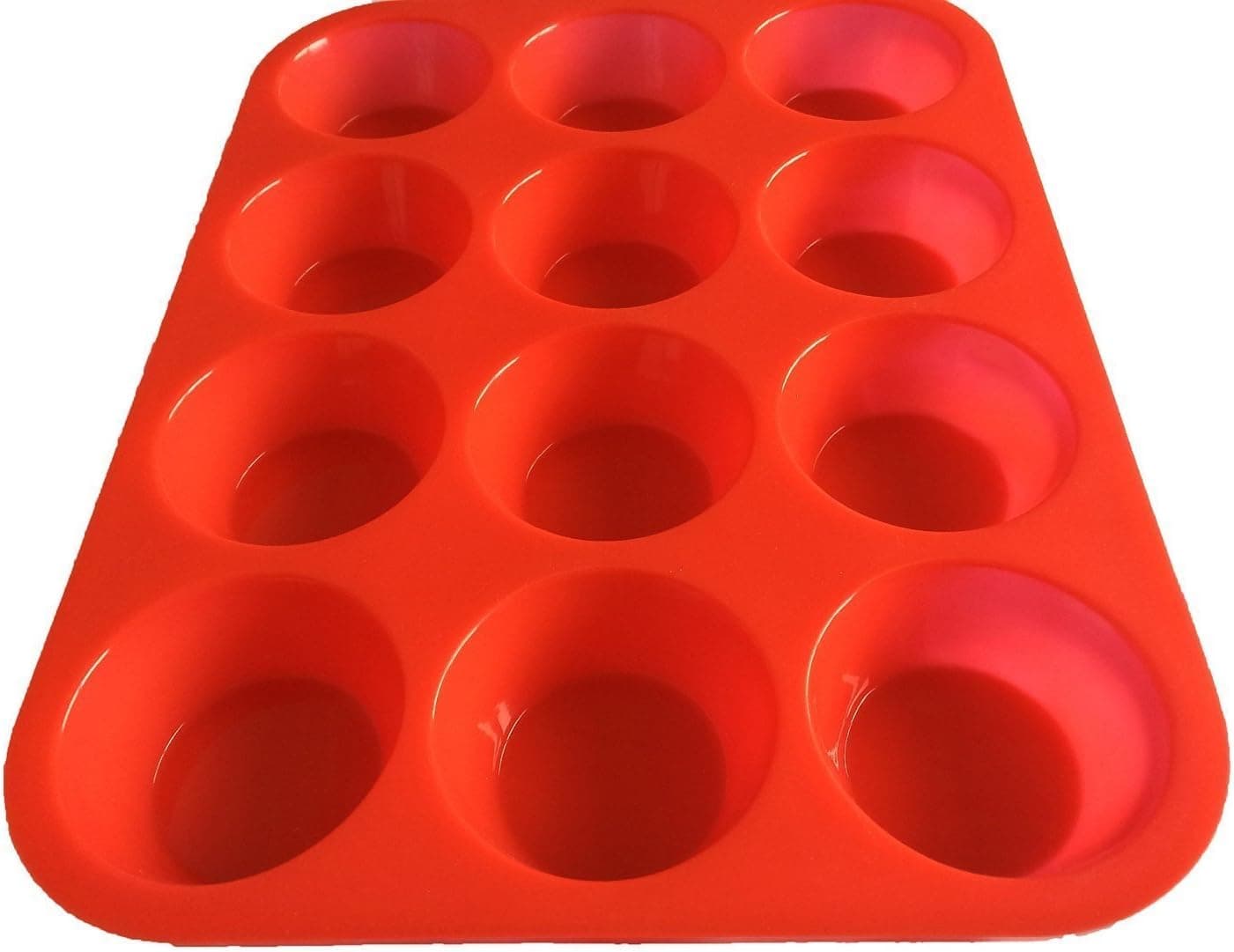 Wocuz Muffin Pans - Top Non Stick Bakeware for Muffins, Cakes and Cupcakes - 12 Cups Texas Jumbo Silicone Mold / Baking Tray - Heat Resistant Tins up to 450°F- Easy to Clean - Red