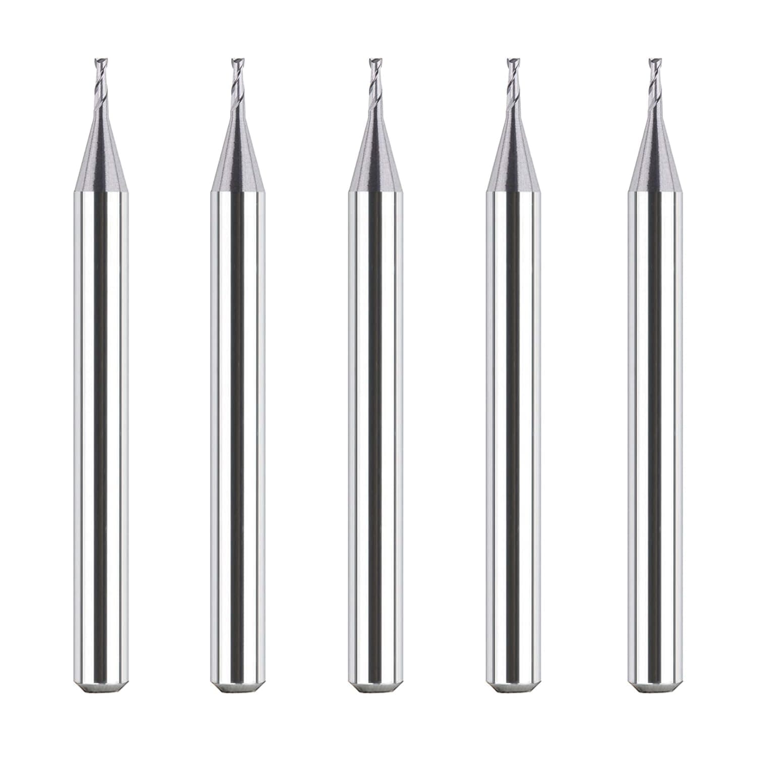 SpeTool 5Pcs/Set Flat Nose Double Flute Carbide End Mill 1/32" Cutting Dia Router Bits Cutter CNC Machine Tools for Carbon Steel Soft Alloy Steel Die Steel Tool Steel Cast Iron Wood