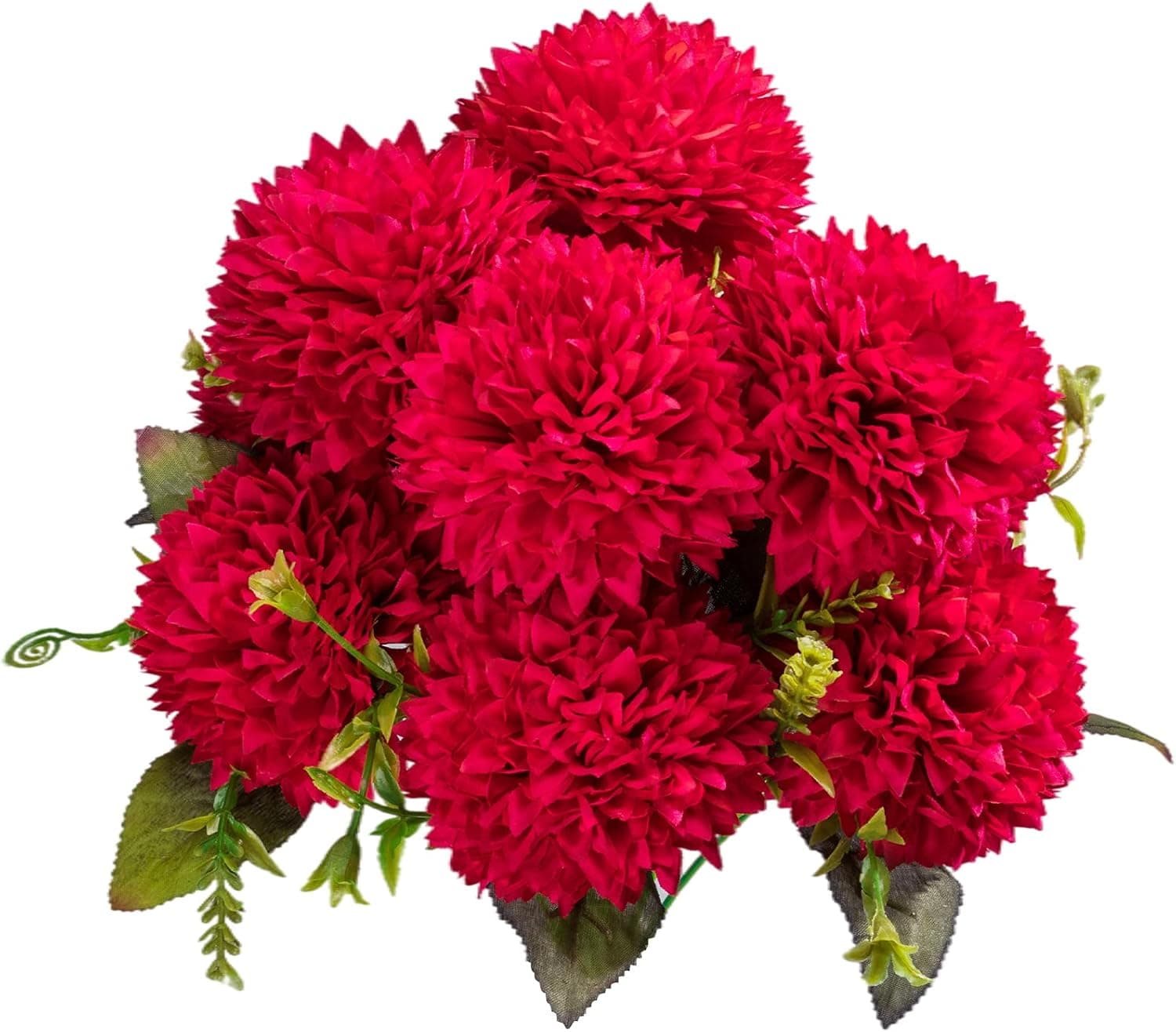 Artificial Flowers, Spherical Daisies, Exquisite Decorations, Suitable for Home, Office Decoration and Bridal Wedding DIY Floral Creation, 10 Pcs-Red