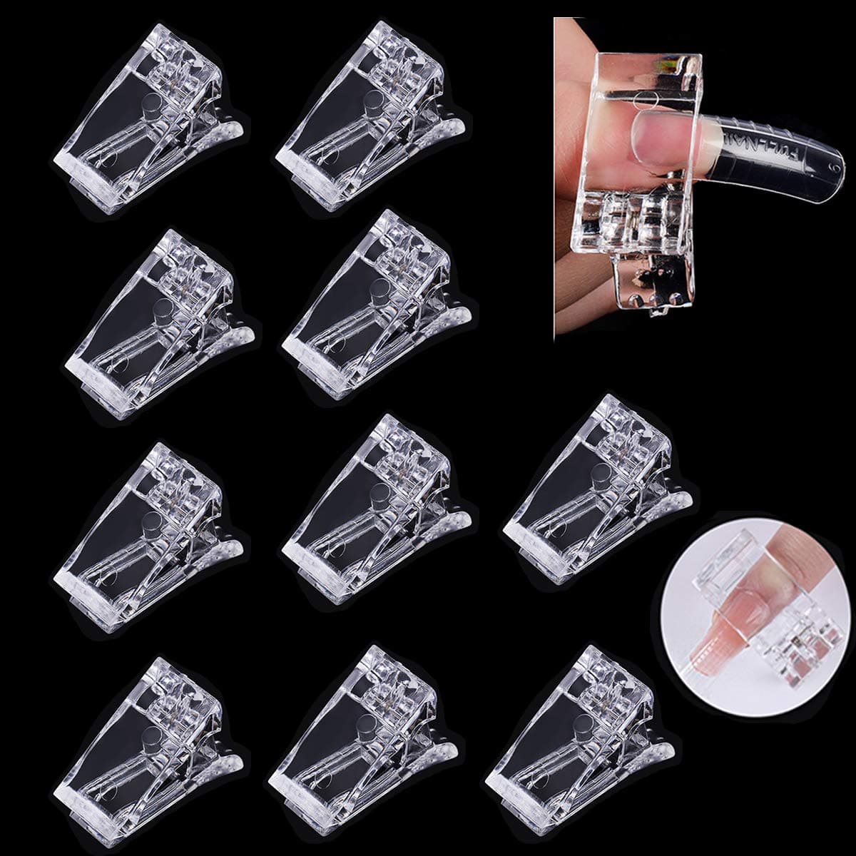 GBSTORE 10 Pcs Crystal Nail Tips Clip Transparent Finger Extension Crystal Glue Nail Mold Fixing Clip for Quick Building Poly Gel DIY Nail Art Tool,Safe Enough and Reused