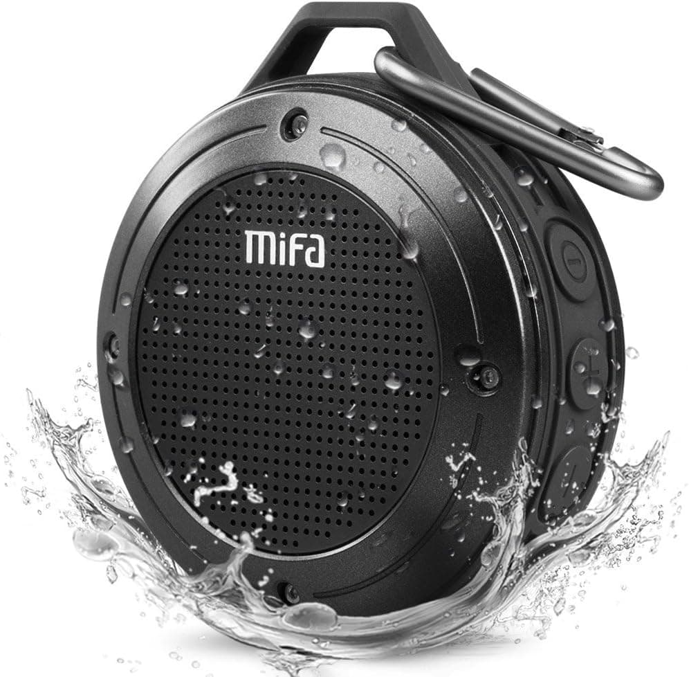 Bluetooth Speaker, MIFA F10 Portable Soundbox with DSP Bass Sound, IP56 Dustproof Waterproof, 10-Hour Playtime, Built-in Mic, TF Card Slot, USB Audio Input, Clip On