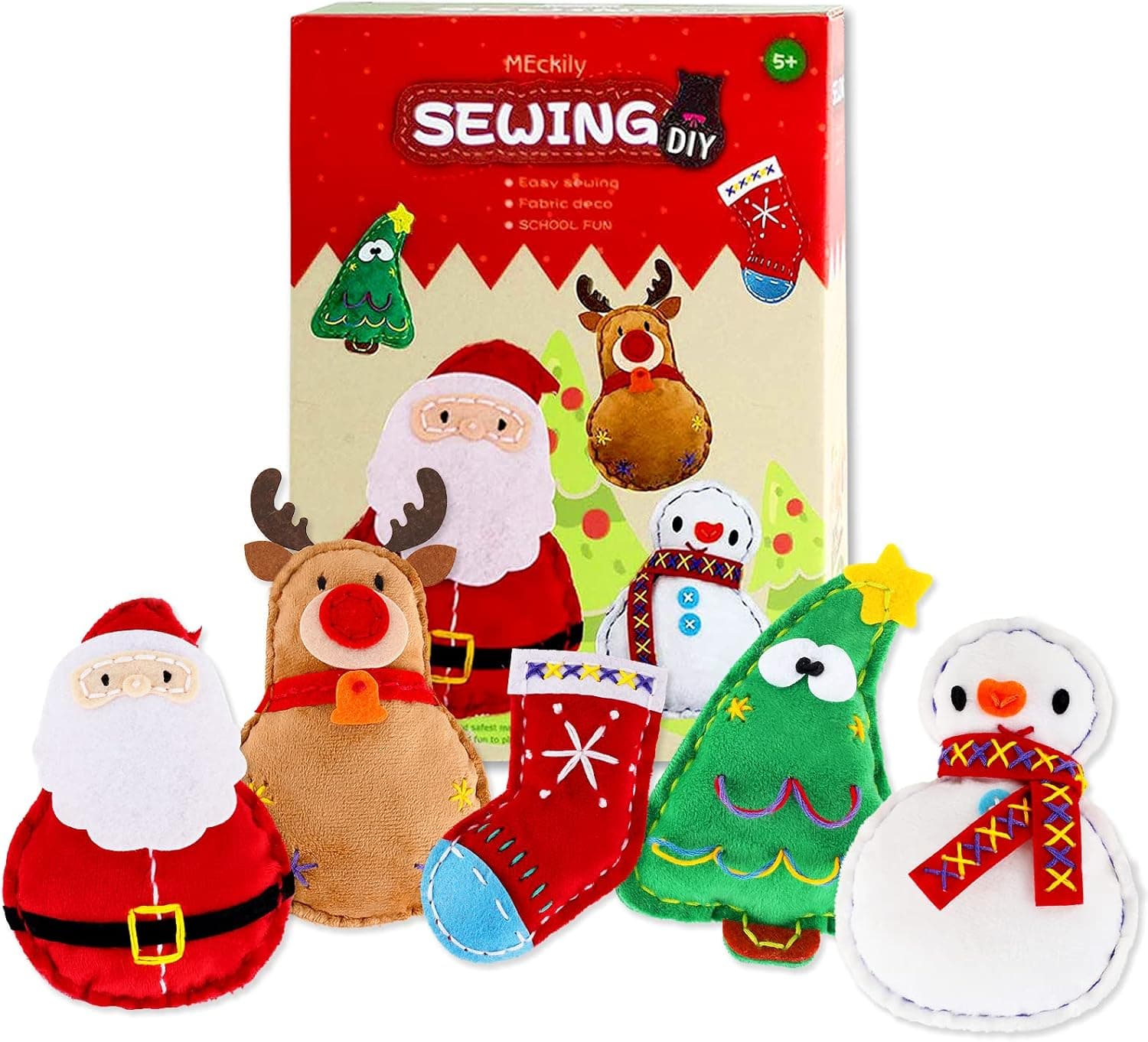 MEckily Sewing Kit for Kids - Christmas-Themed Beginner Kids Sewing Kit with Instructions and Sewing Supplies, Fun DIY Christmas Crafts, Christmas Gifts for Girls 8-12