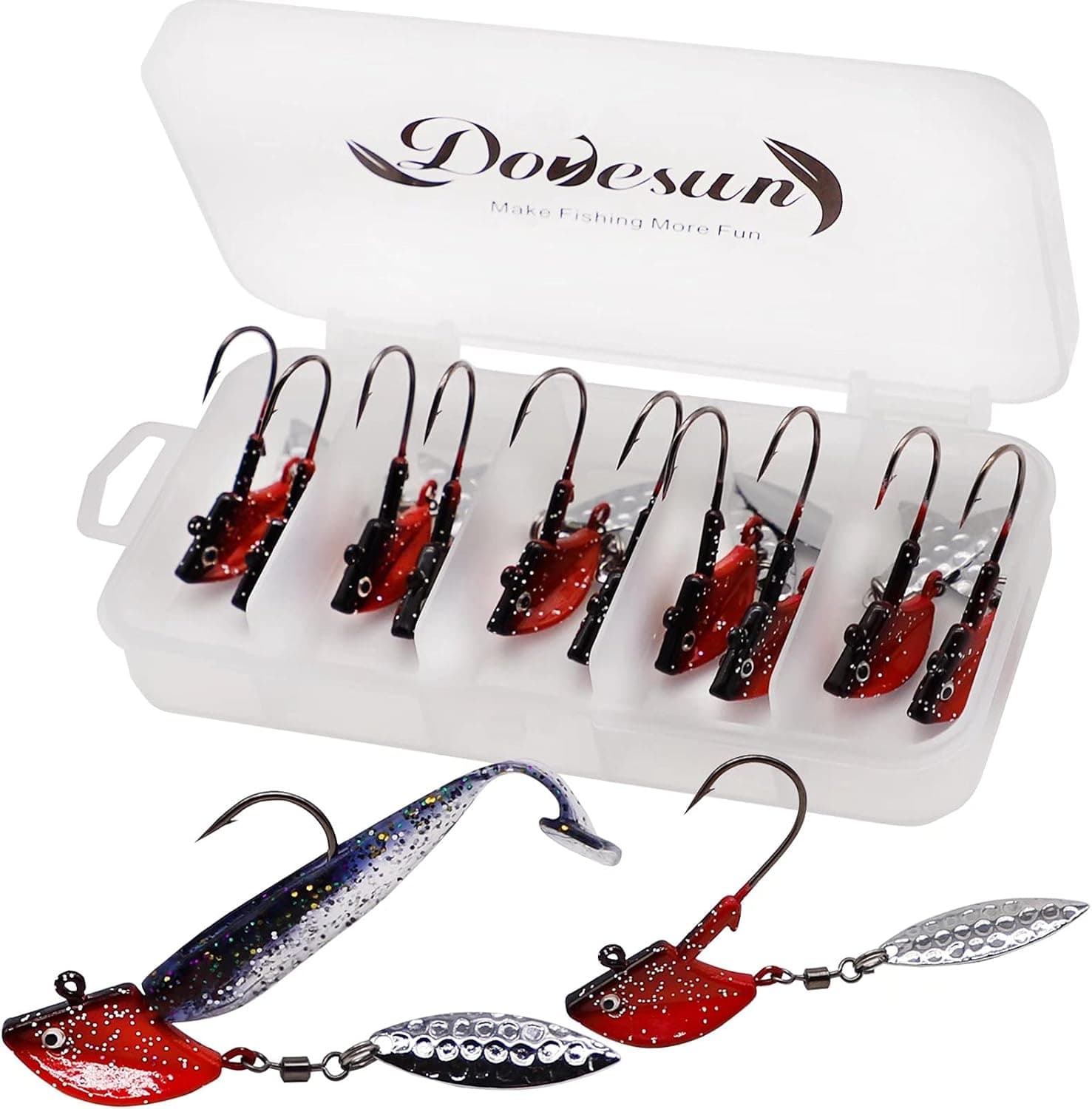 Dovesun Fishing Jig Heads Underspin Jig Heads with Willow Blade Glow/Green/Blue/Colorful/Red 1/8oz 1/4oz 3/8oz 1/2oz 10pcs