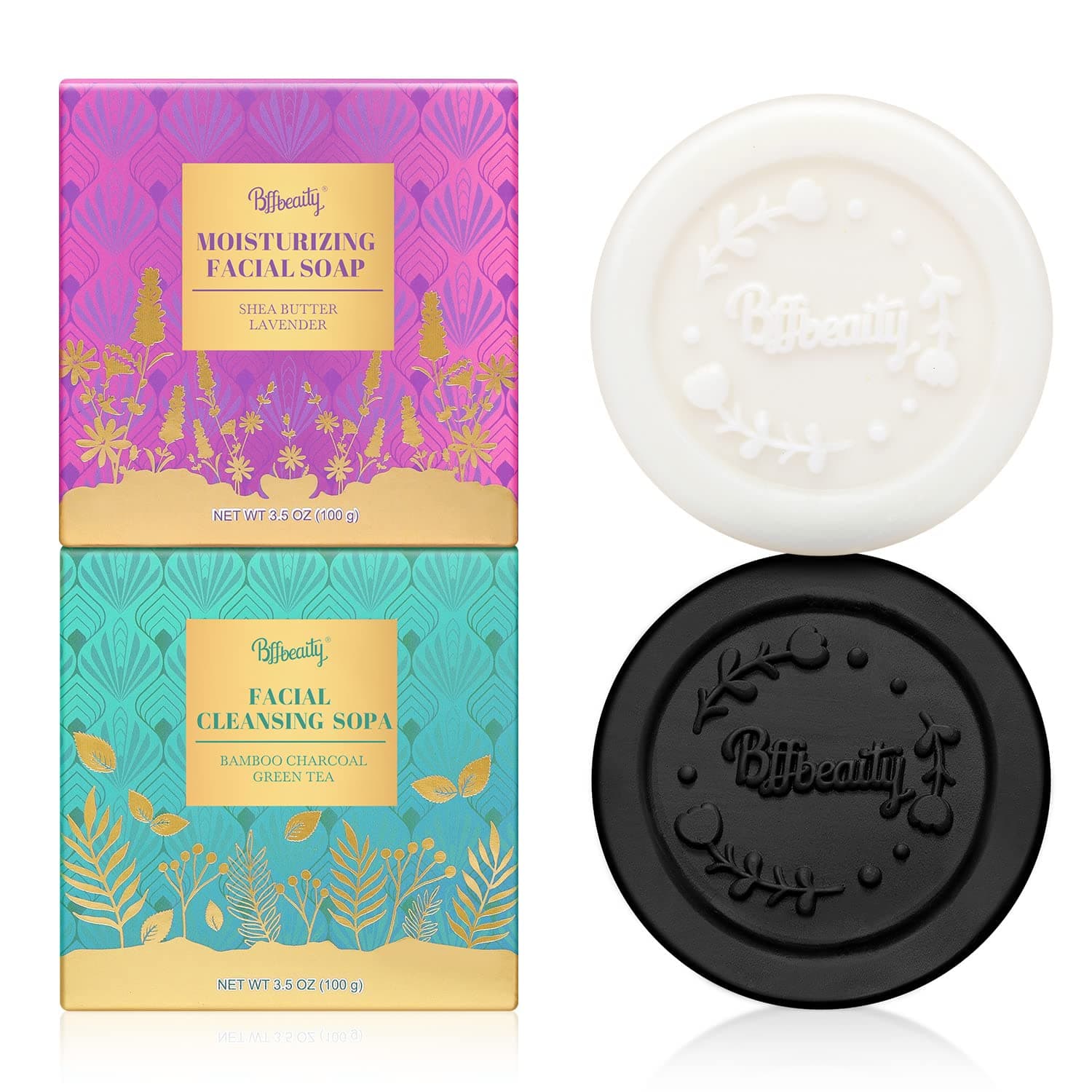 Soap Bar Facial Cleansing Soap Bars BFF BEAUTY 2 Pcs Face Cleanser Bar Set Cleansing Moisturizing Charcoal Soap Gift Set for Men with Soap Mop Foaming Net for Women & Men