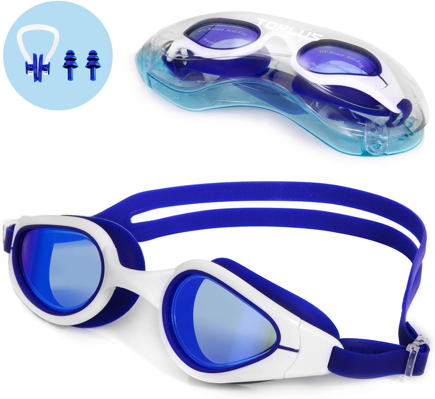 TOPLUS Swimming Goggles, No Leaking Anti Fog UV Protection Triathlon Swim Goggles with Soft Silicone Nose Bridge for Men/Women/Youth/Junior/Kids, Coming with Nose Clip Earplugs and Protection Case