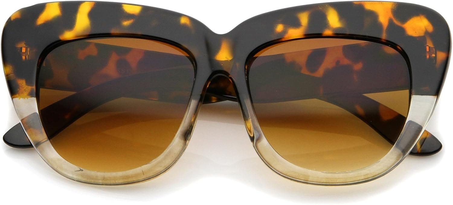 Oversize Printed Frame Wide Temple Square Lens Cat Eye Sunglasses 55mm