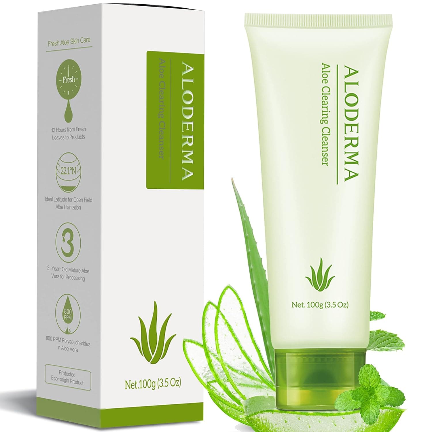 Aloderma Clearing Facial Cleanser for Acne Prone Skin with 76% Organic Aloe Vera - Gentle Face Cleanser for Oily Skin with Witch Hazel, Mint - Aloe Vera Face Wash for Women and Men - Aloe Facial Wash